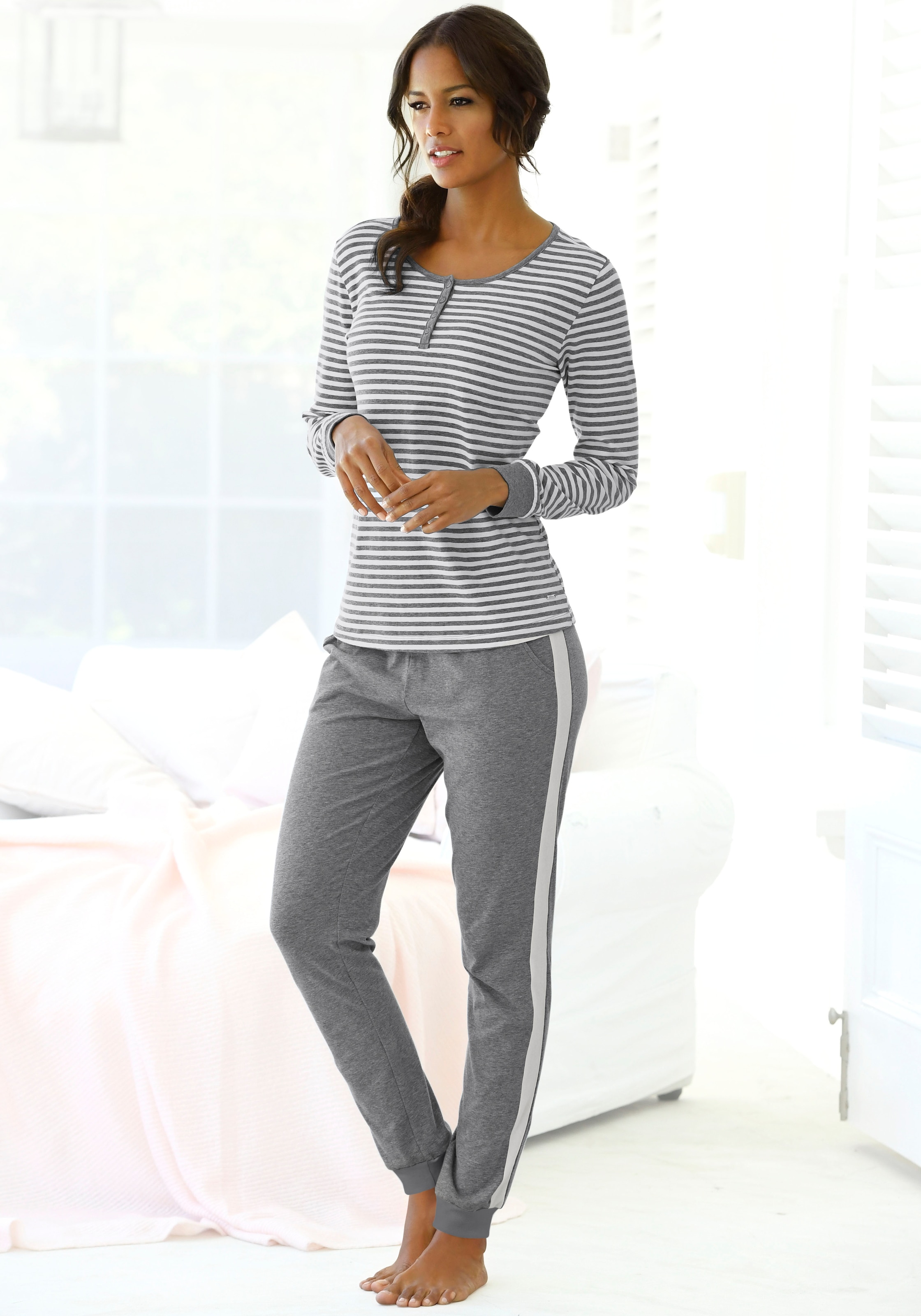 vorne Pyjama BAUR Knopfleiste mit Bodywear | kurzer s.Oliver