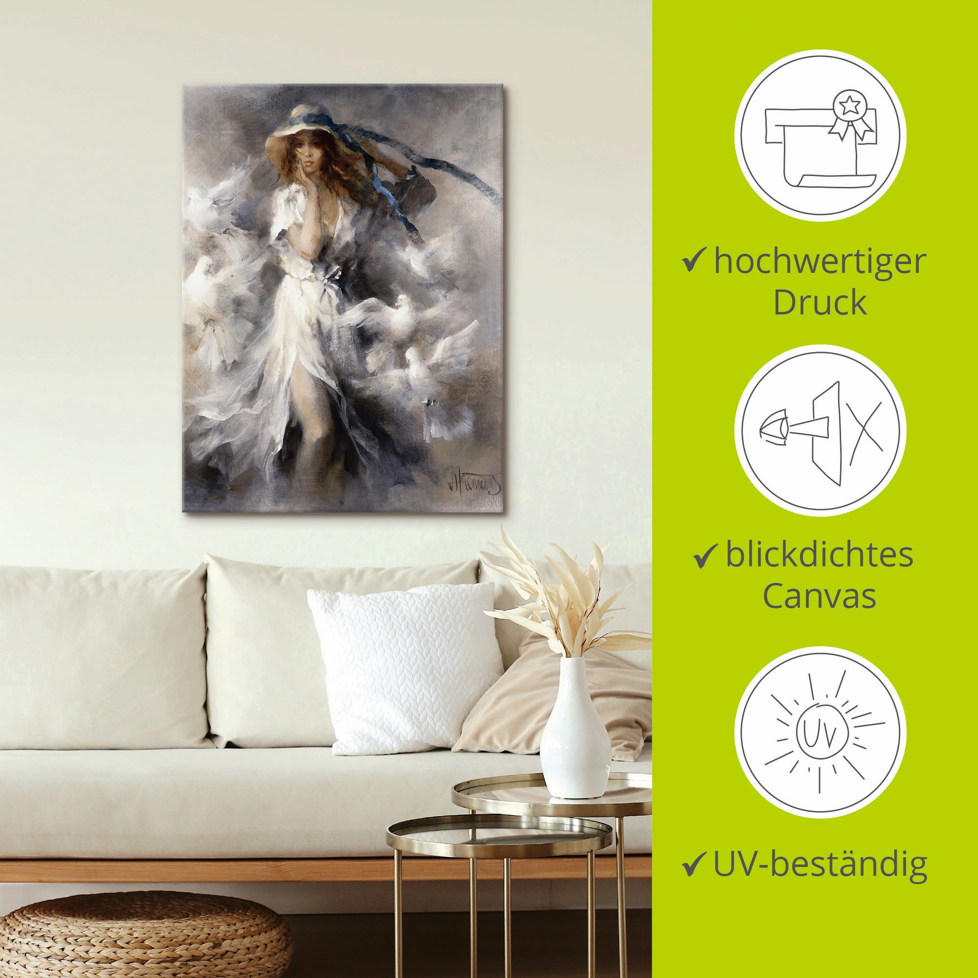 Artland Wandbild »Tauben«, Frau, (1 St.), als Leinwandbild, Poster in verschied. Größen
