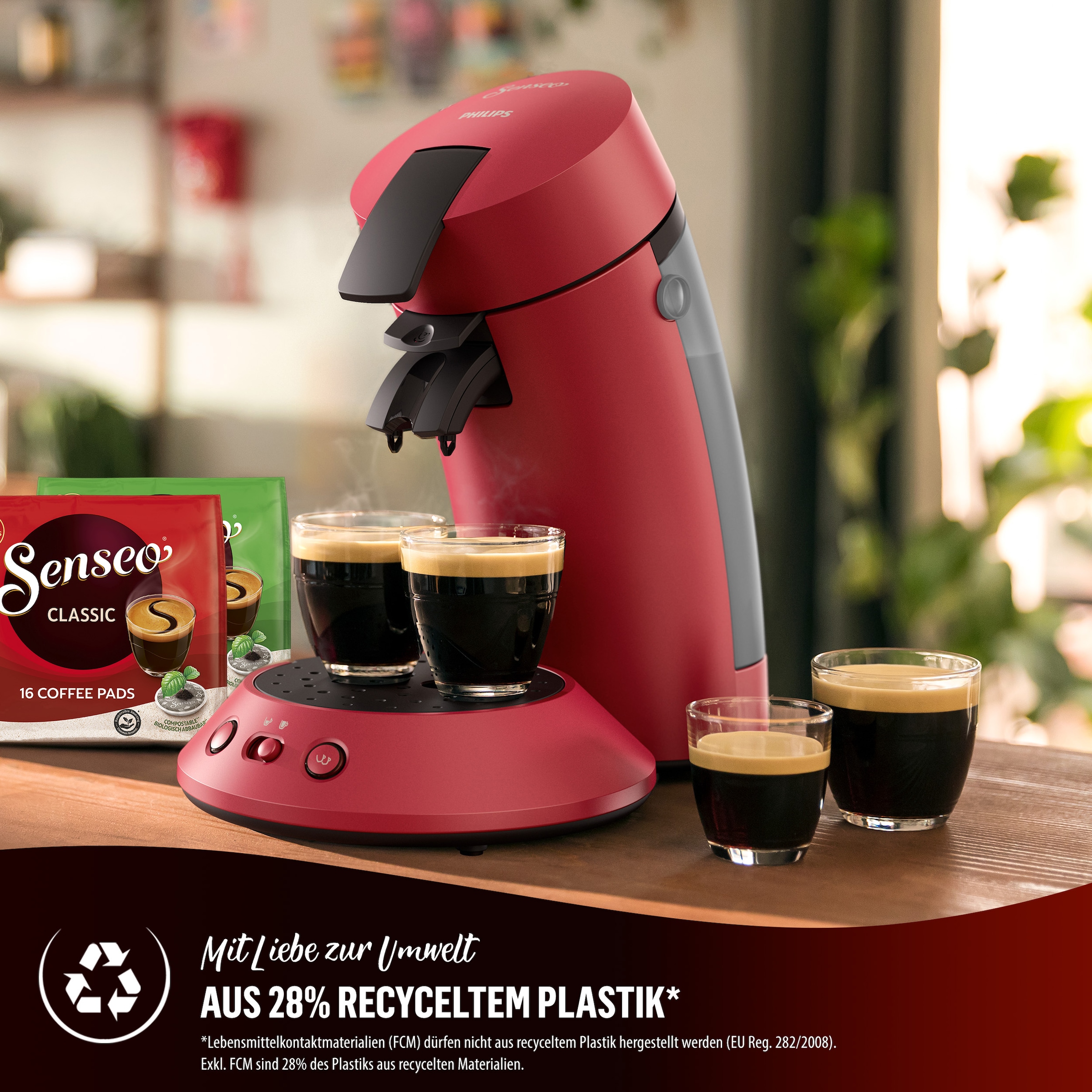 Philips Senseo Kaffeepadmaschine »Original Plus CSA210/60, mit zwei Kaffee-Einstellungen«, aus 28% rec. Plastik, inkl. Gratis-Zugabe (Wert 5 € UVP)