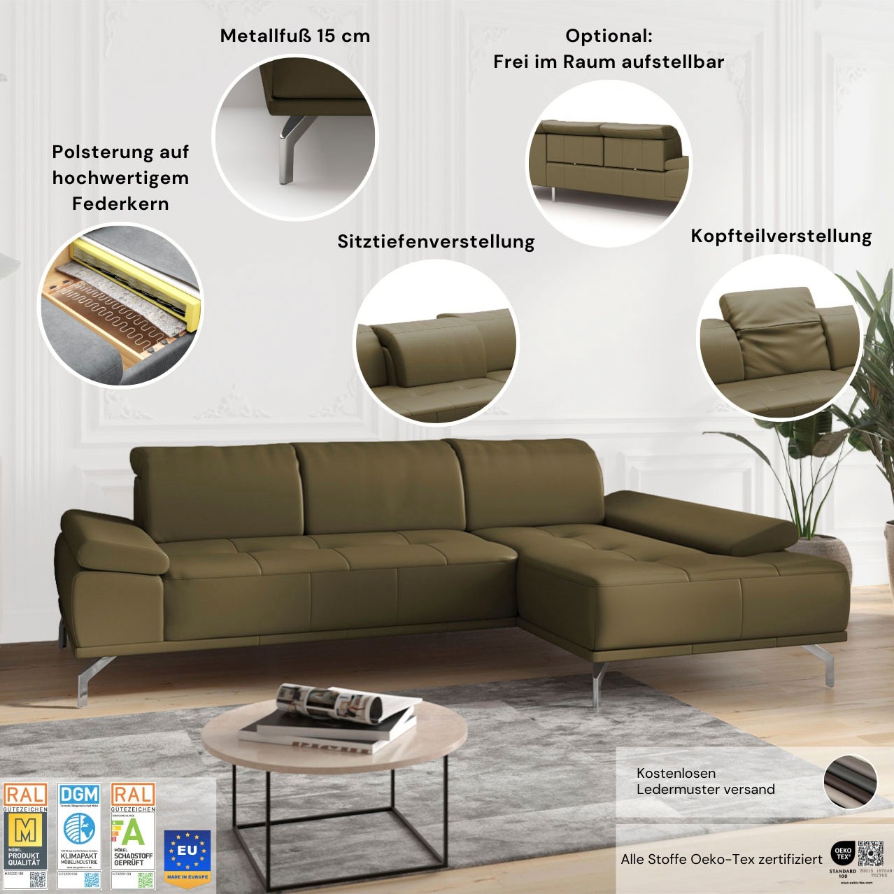 Home affaire Ecksofa "Caluna" Inkl.Sitztiefenverstellung, wahlweise mit Kop günstig online kaufen