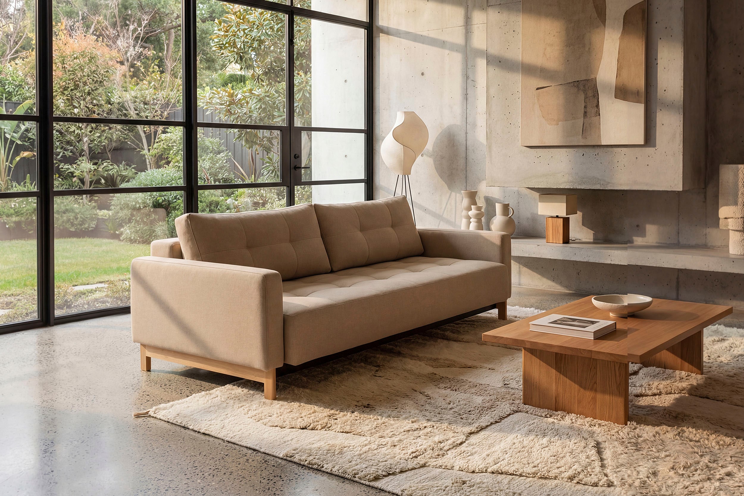 INNOVATION LIVING ™ Schlafsofa "Pyxis, 3-Sitzer Sofa mit extrabreiter Bettfunktion, Skandi-Design" Multifunktionssofa, extrabequem durch Taschenfederkern, Dauerschläfer