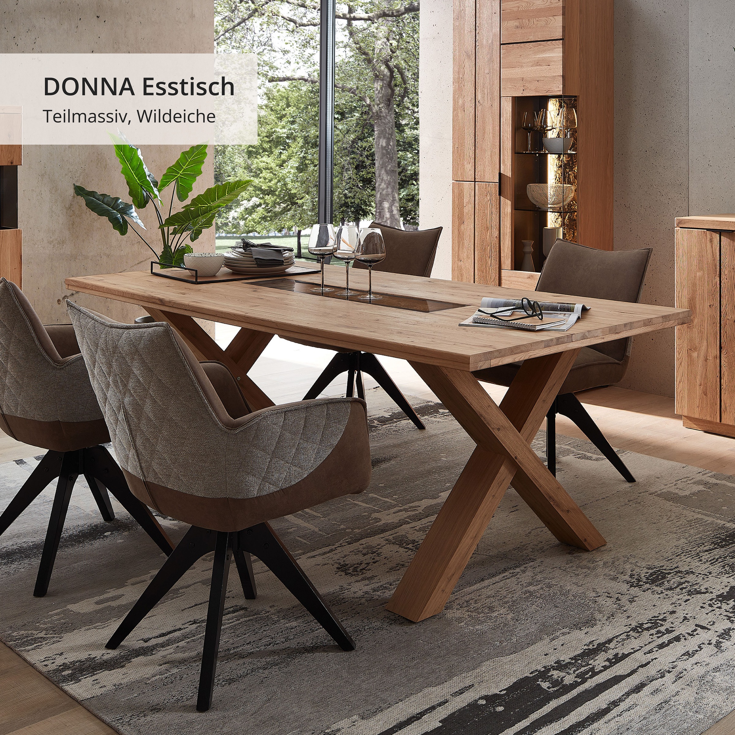 Wohnconcept Esstisch »Donna Esstisch, 200x78x100 (BxHxT)« 1 Stk. tlg. Massivholz, Absetzung Echtkork gerundet