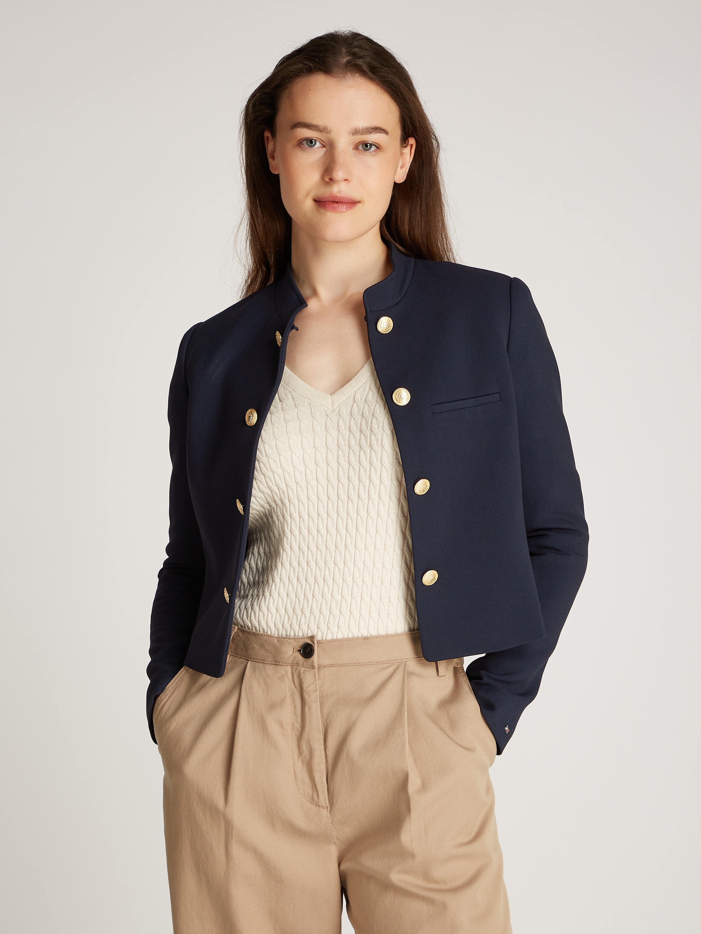 Tommy Hilfiger Kurzblazer "PUNTO SHORT SB BLAZER JACKET", mit goldfarbenen Knöpfen