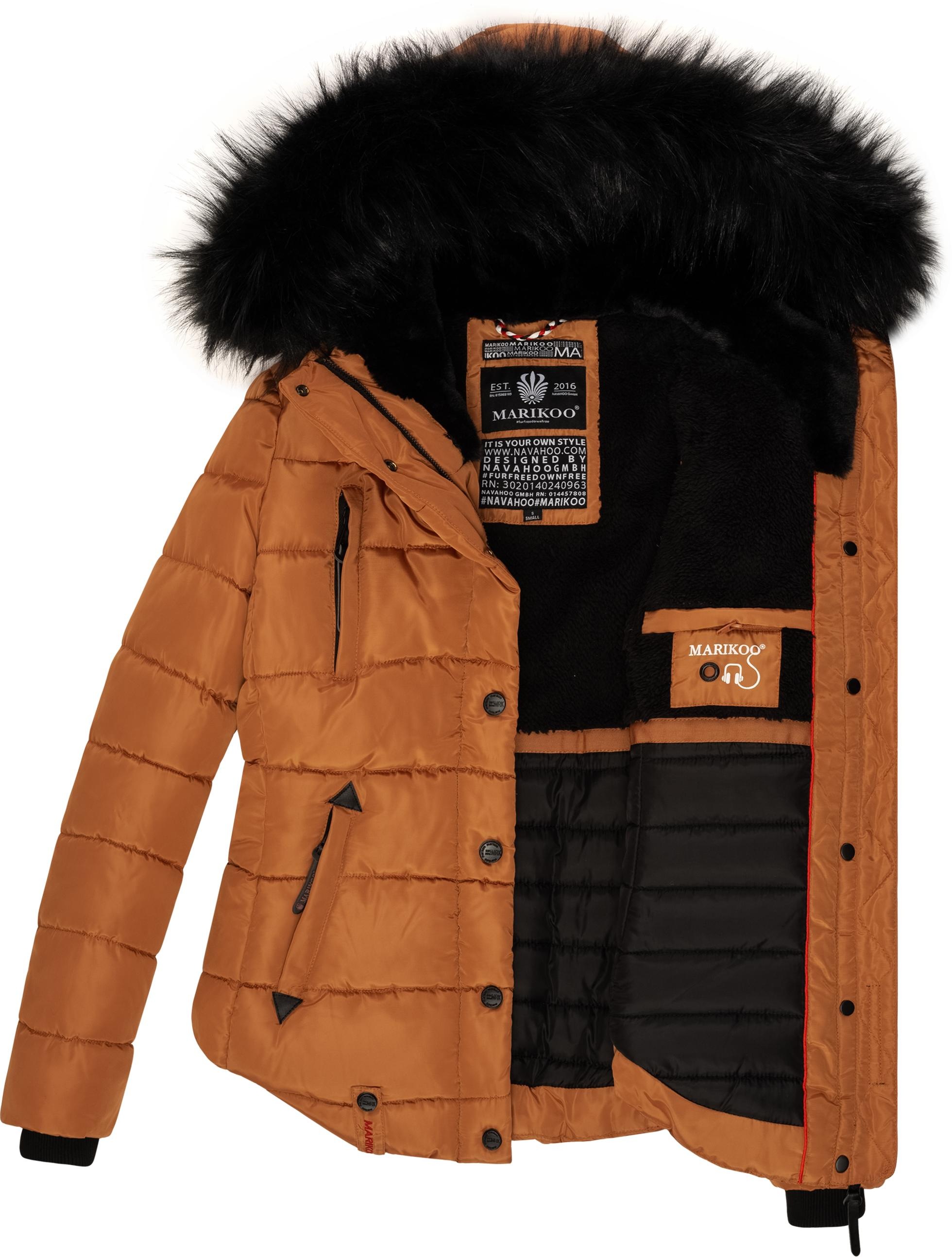 Marikoo Steppjacke »Lotusblüte«, mit Kapuze, hochwertige Winter Jacke mit edler Kunstpelz Kapuze