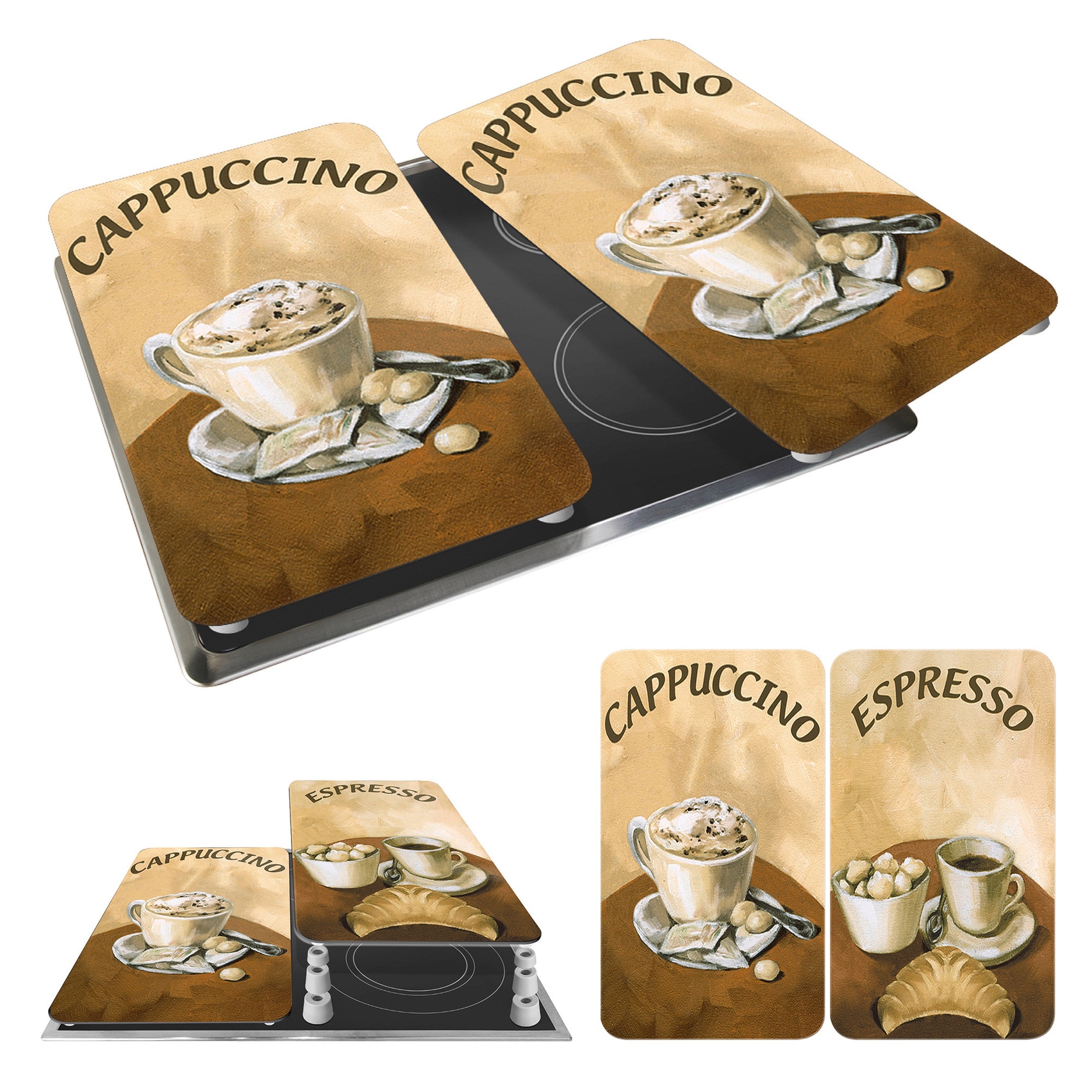 WENKO Herd-Abdeckplatte »Universal Modell Kaffee«, (Set, 2 tlg.), Herdabdeckung für alle Herdarten, kratzfest, mit rutschfesten Füßen