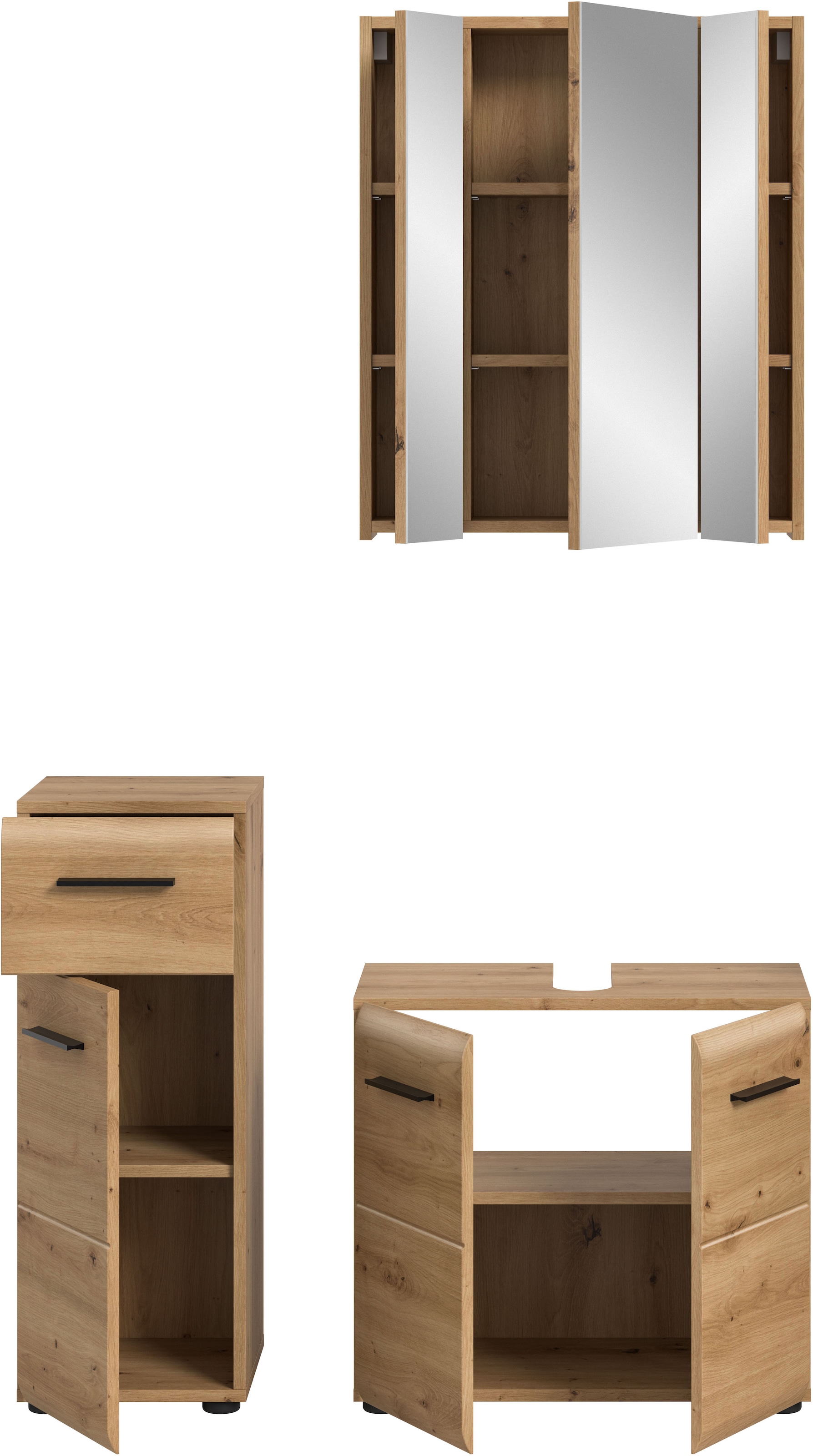 INOSIGN Badmöbel-Set »FLORENZ, TOPSELLER!, 3-teilige Badkombination, hochwertige MDF-Front«, (Set, 3 St., best. aus: 1 Unterschrank, 1 Waschbeckenunterschrank, 1 Spiegelschrank), Florenz, Badkombination 3-tlg. Artisan Oak NB, WBU, Spiegelschrank