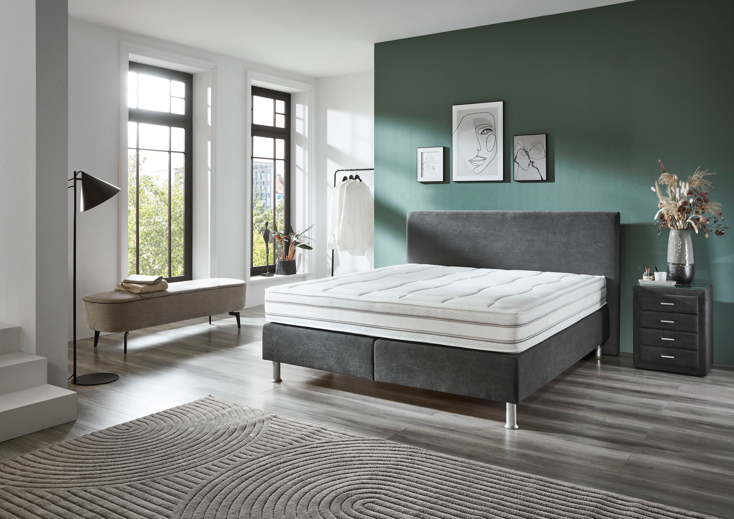 Die PlanBar Boxspringbett "OC-ON23148" inkl. Wendematratzen u. Bonellfederkern Unterbau, 160/180x200cm