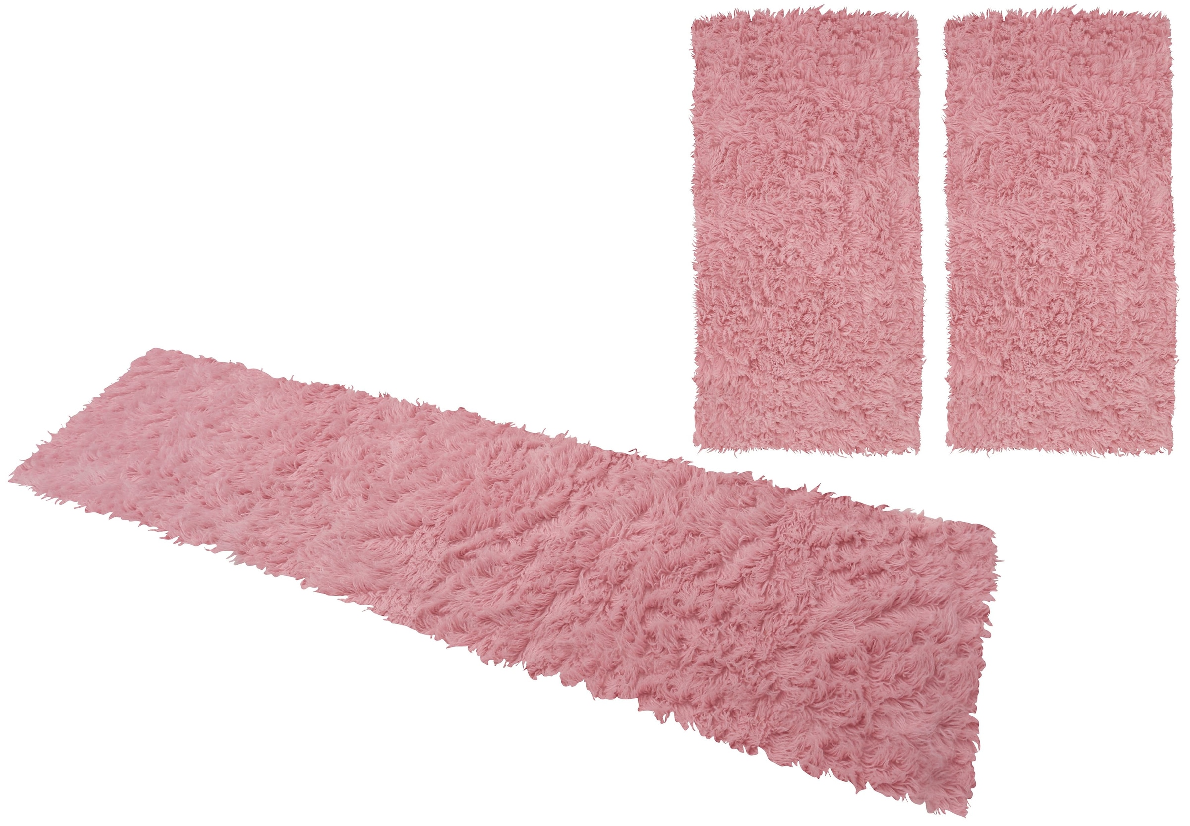 Böing Carpet Bettumrandung »Flokati 1500 g«, (3 tlg.), Bettvorleger, Läufer-Set, Uni-Farben, reine Wolle, handgewebt