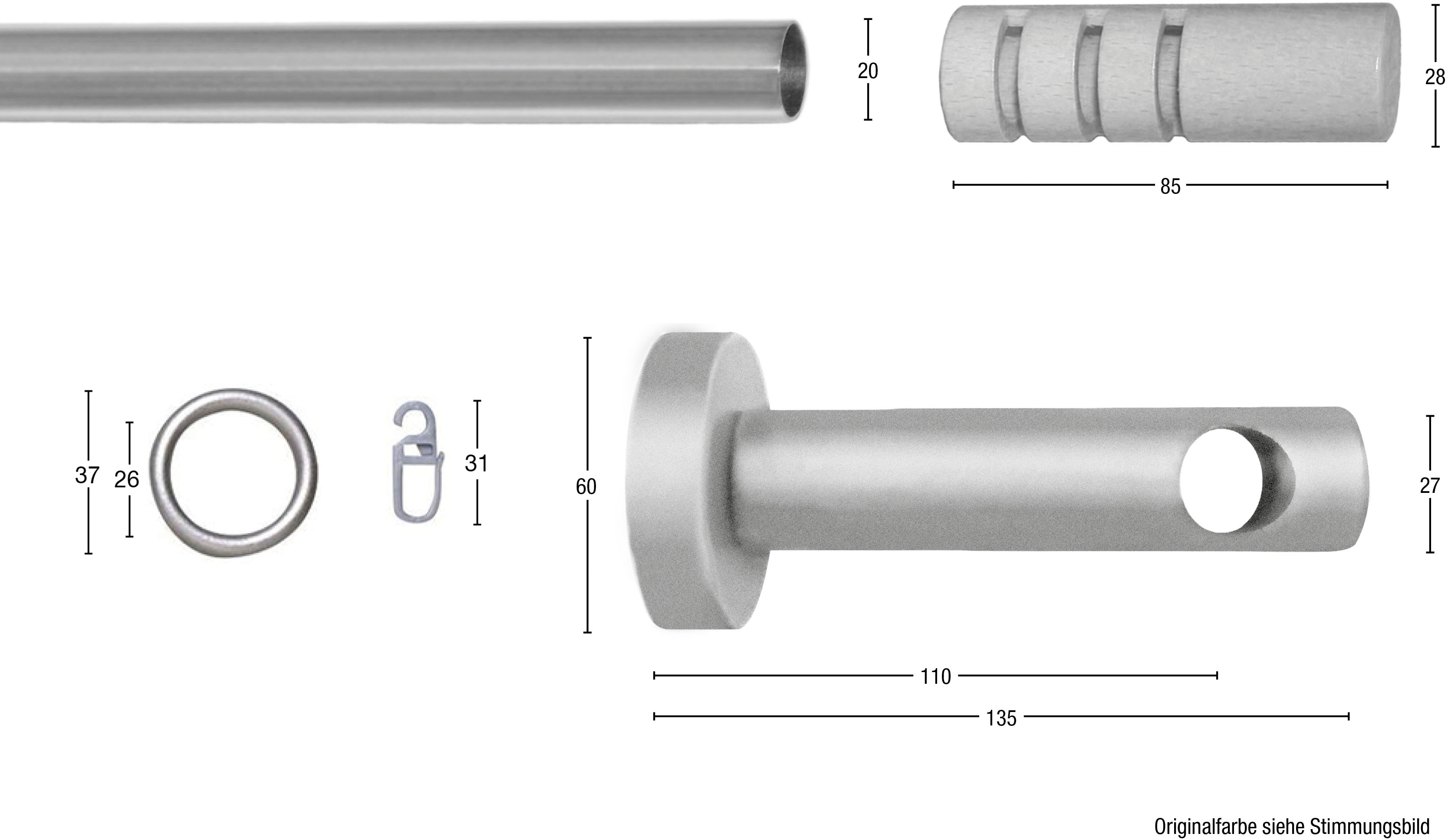 Thumbnail - GARESA Gardinenstange "PEMPIA" Ø 20 mm 1 läufig-läufig Wunschmaßlänge Vorhanggarnitur, verlängerbar, Knopf m.Ausschnitte...
