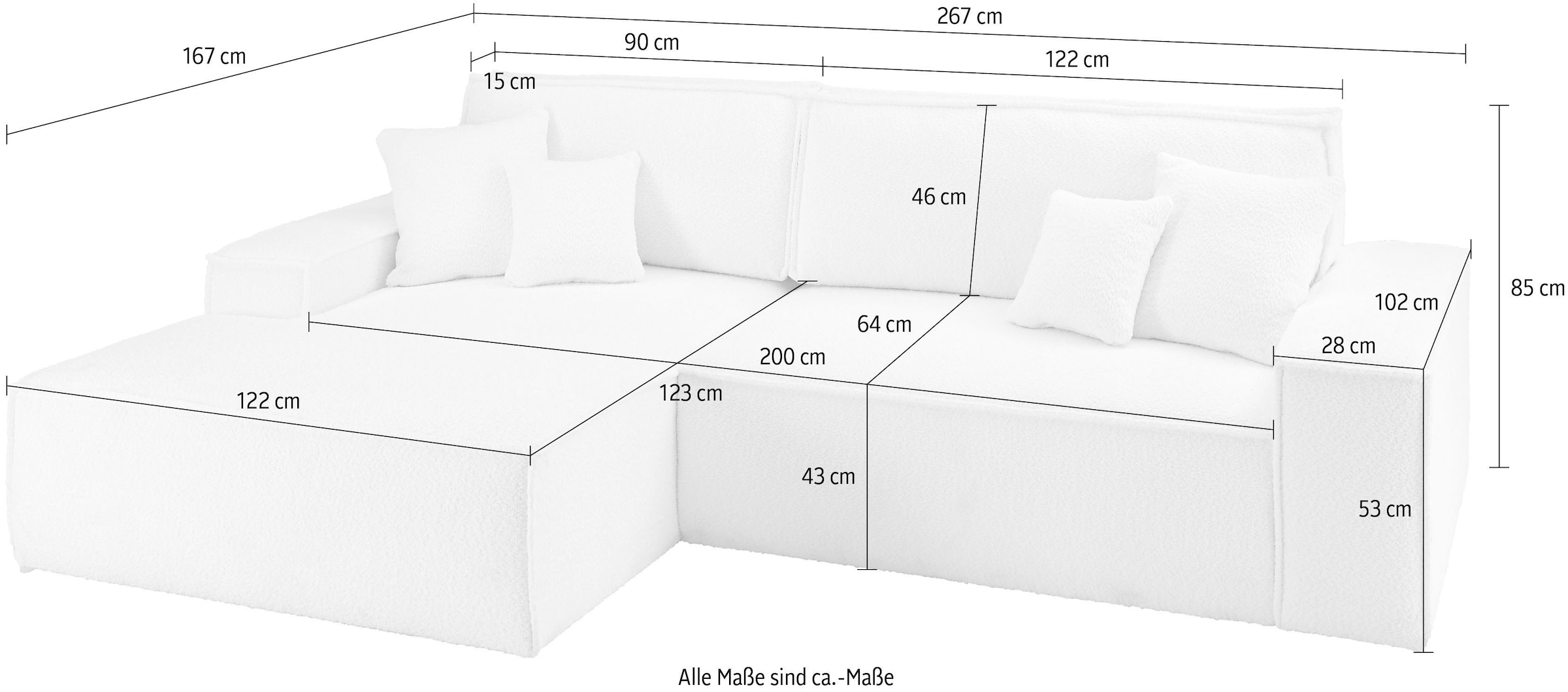 OTTO home Ecksofa »FINNLEY, Schlafsofa 257 cm - OTTO. Verlässliche Qualität.« verfügbar in den Stoffqualitäten Bouclé, Struktur fein und Mega Cord