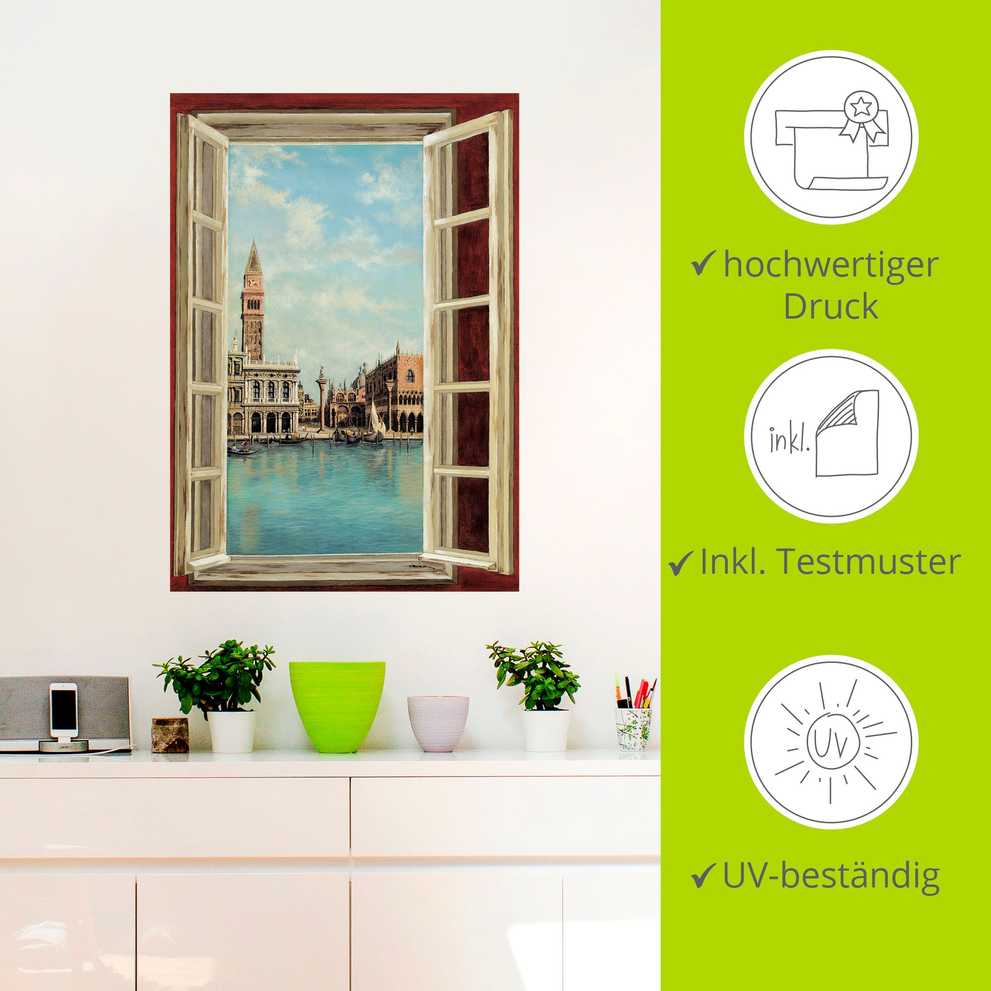 Artland Wandbild »Fenster mit Blick auf Venedig«, Fensterblick, (1 St.), als Leinwandbild, Poster, Wandaufkleber in verschied. Größen