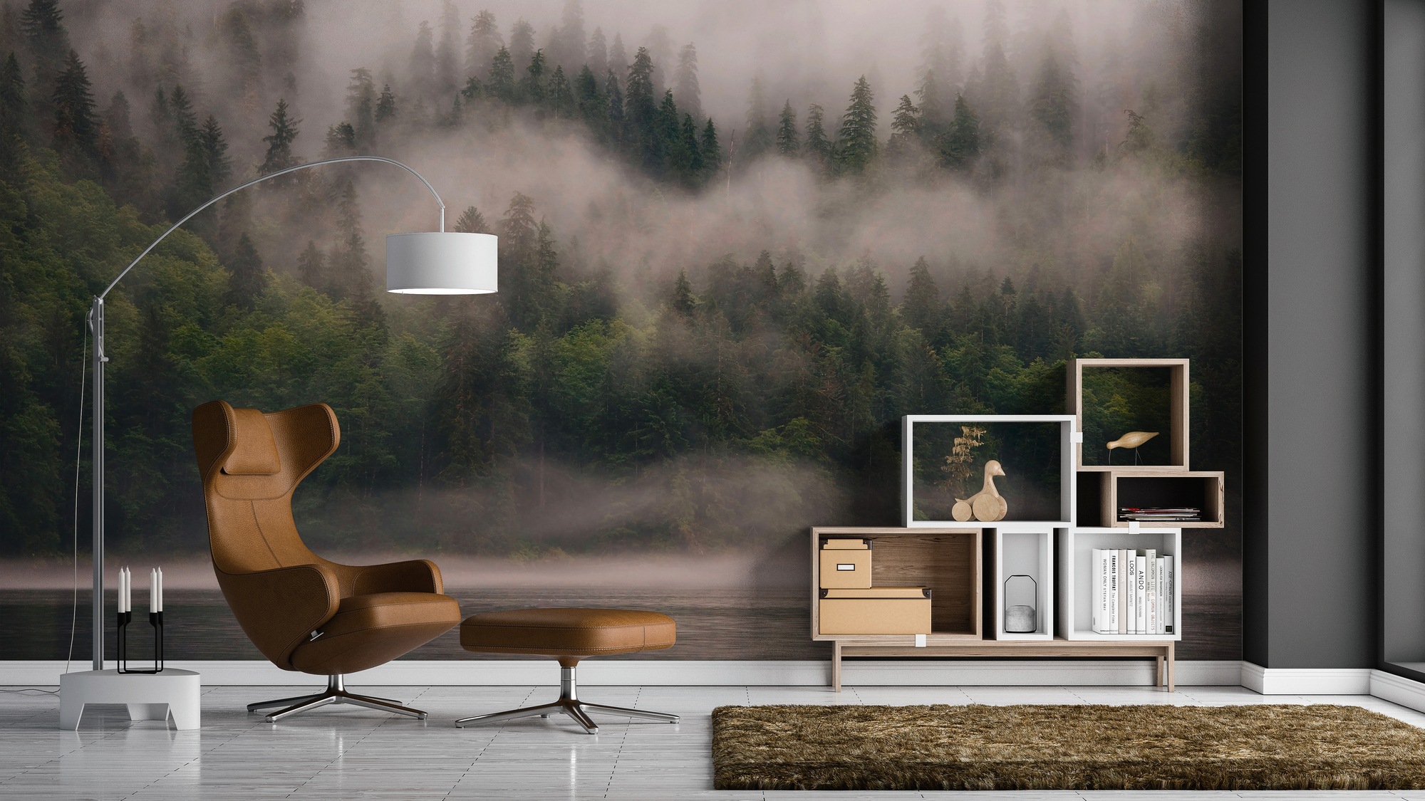 A.S. Création Vliestapete "Fototapete Wald im Nebel Grün Grau Naturmotiv" matt strukturiert