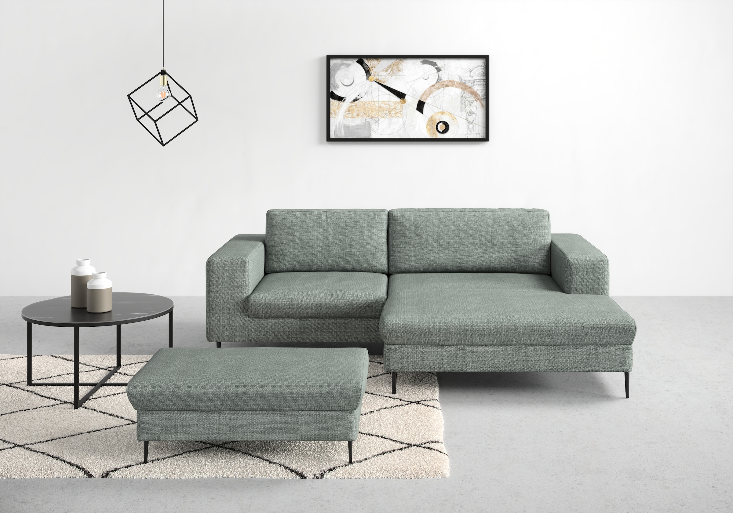 DOMO collection Ecksofa "Modica kompakt und elegant, Breite 244, L-Form" Auch in Cord, Fußhöhe passend für gängige Saugroboter