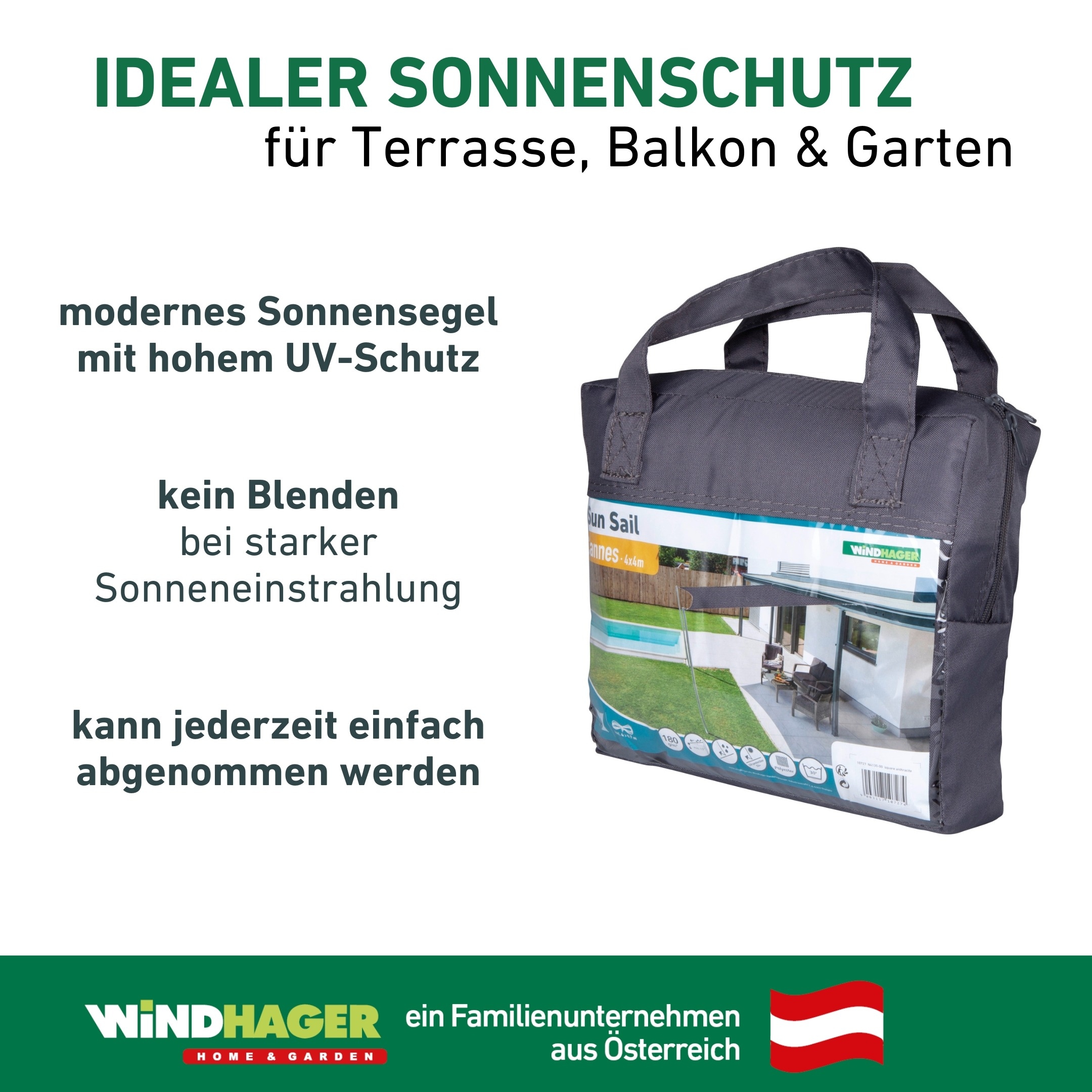 Windhager Sonnensegel »Cannes, Quadrat Segel zur Beschattung von Garten, Terrasse, Balkon« Sonnenschutz 4 x 4 m, erhältlich in anthrazit, grau, taupe oder weiß