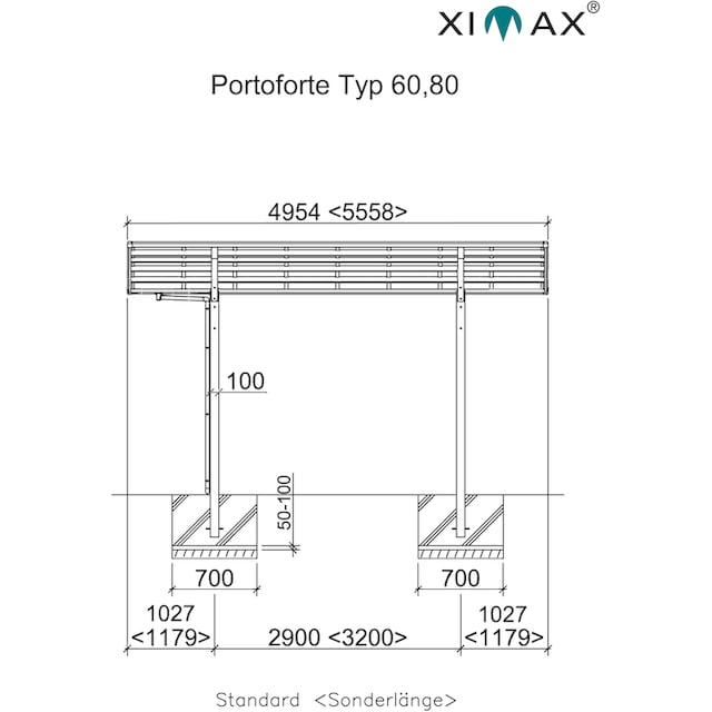 Ximax Einzelcarport »Portoforte Typ 60 Sonderbreite XL-mattbraun«, Aluminium,  285 cm, braun, Aluminium bestellen | BAUR