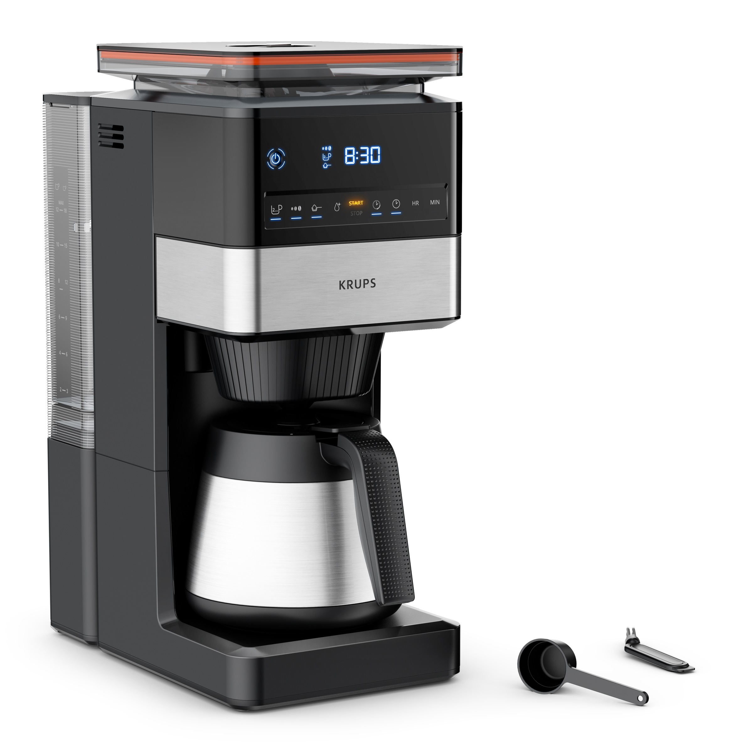 Krups "KT8428 Grind Aroma XL" 1,25 l Kaffeekanne Papierfilter Permanentfilter 1x4 Kegelmahlwerk, digitales Bedienfeld, 1,25 l, 4h warm dank Isolierkanne
