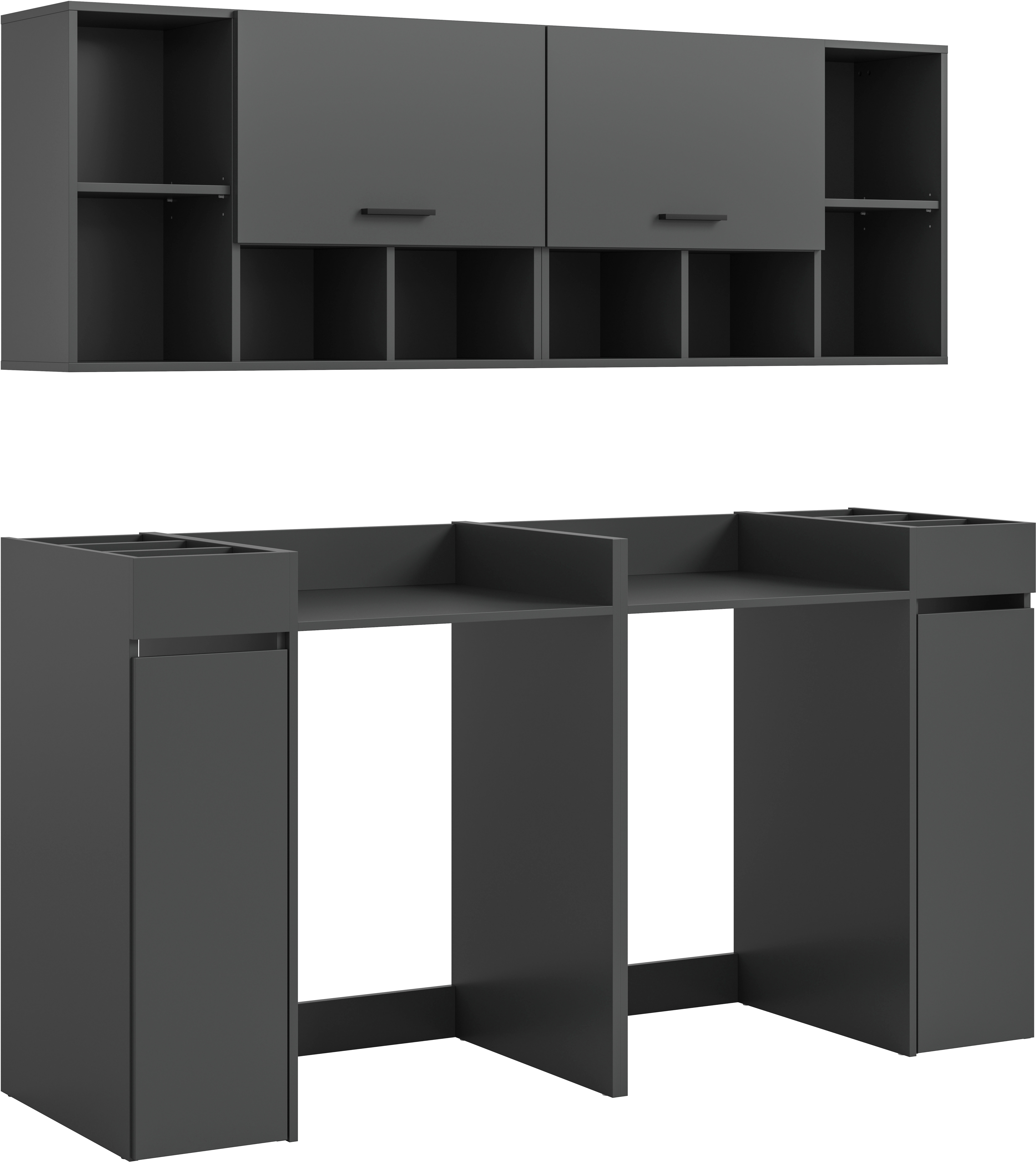 welltime Badmöbel-Set "FALAS, 6-teilig, Hauswirtschaftsraum Set, Breite 190 cm" Set, 2x Waschmaschinenumbauschrank, 2x Standregal & 2x Hängeschrank, 6 Stk. tlg.