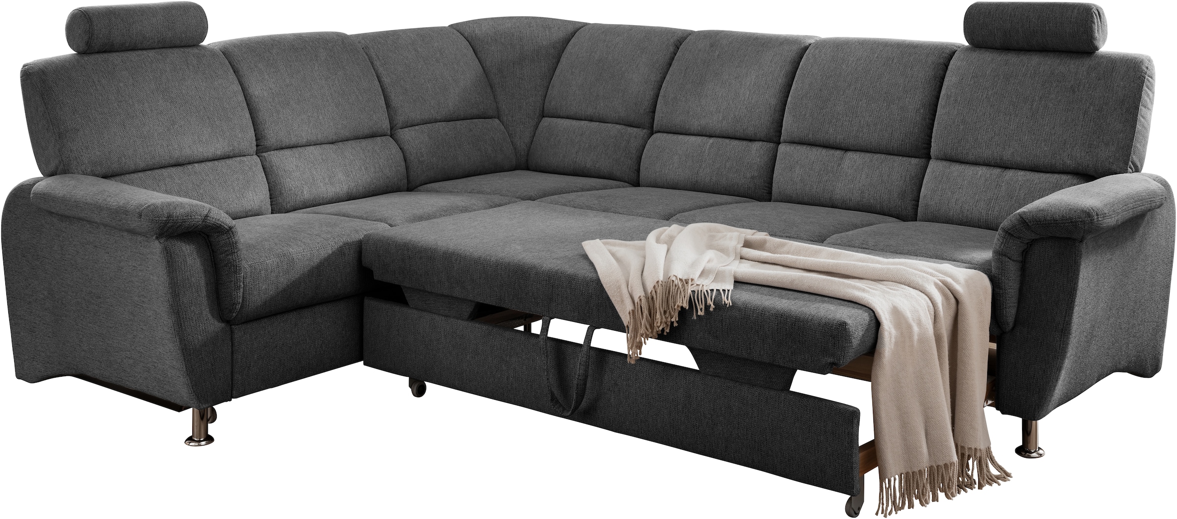 Home affaire Ecksofa »Pisa L-Form, mit Schlaffunktion, Stauraum, 2x höhenverstellbare«, Kopfstützen und Relaxfunktion im Eckelement