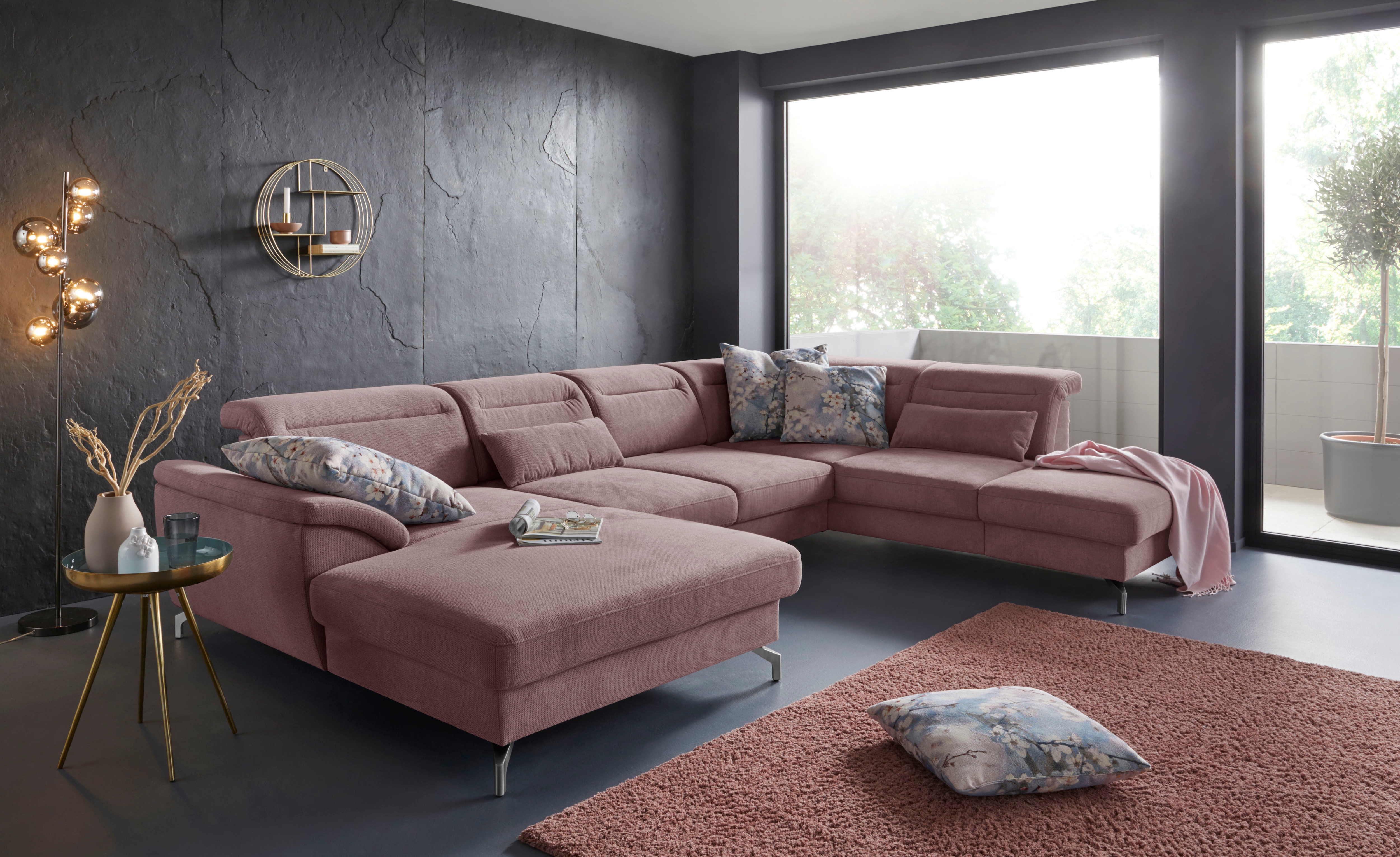 sit&more Wohnlandschaft "Percy U-Form" 12 cm Fußhöhe, Sitztiefenverstellung, wahlweise in 2 Fußfarben