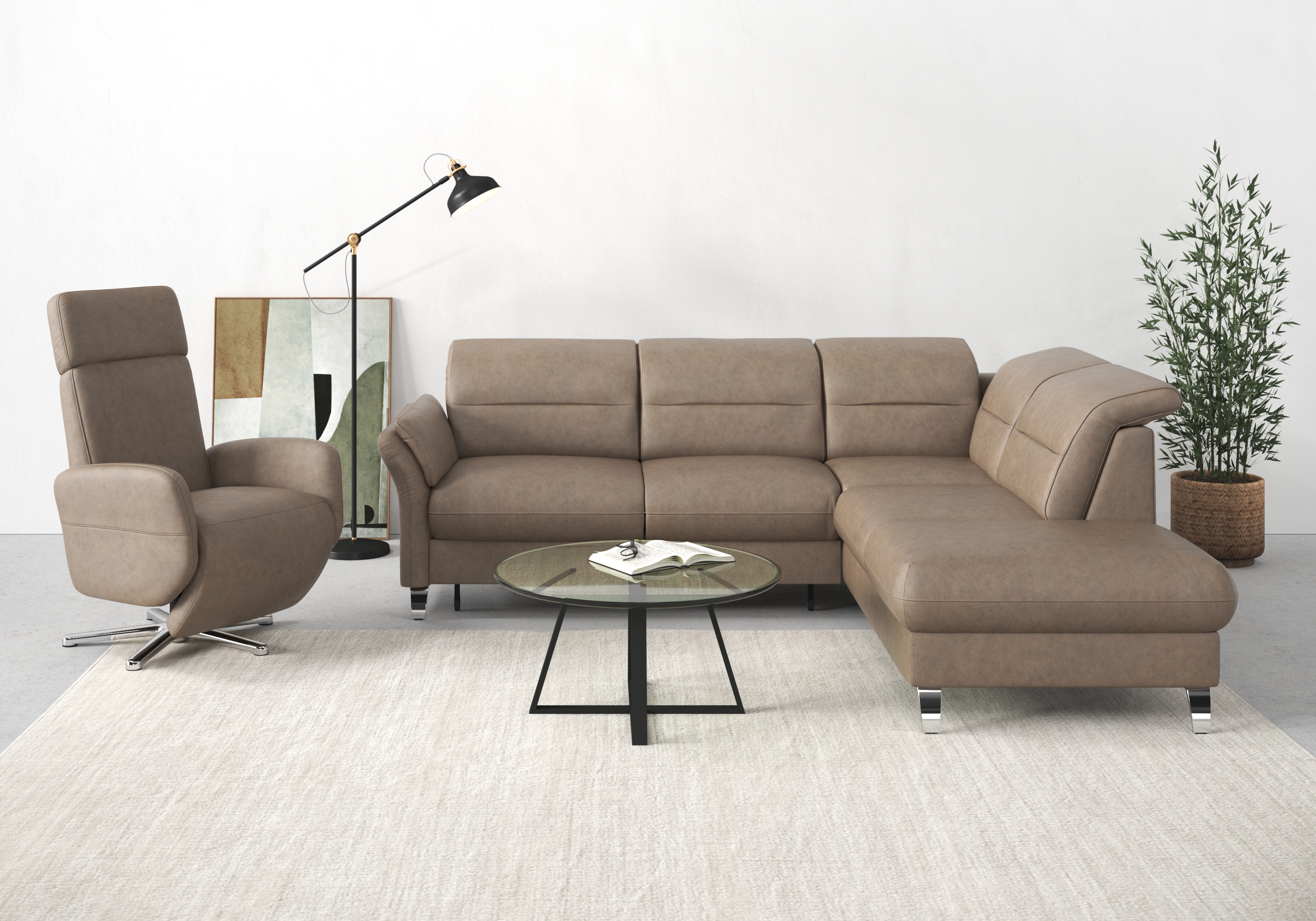 sit&more Ecksofa "Grenoble L-Form mit Federkern" wahlweise mit Schlaffunktion, Bettkasten, Arm- und Kopfteilverstellung