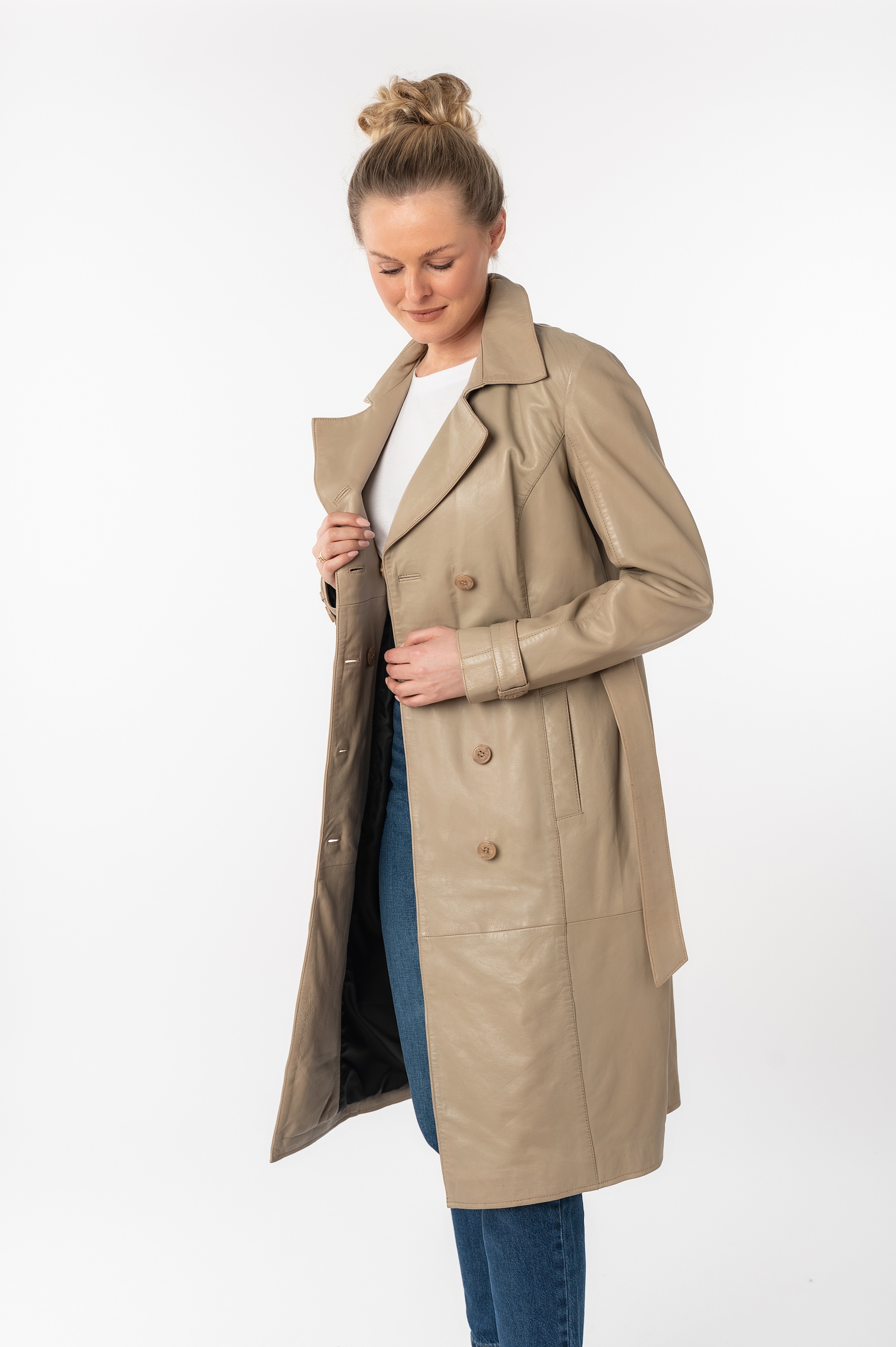 Mauritius Ledermantel »GWTaruh OT«, (2 tlg.), femininer Leder-Trenchcoat mit Bindegürtel