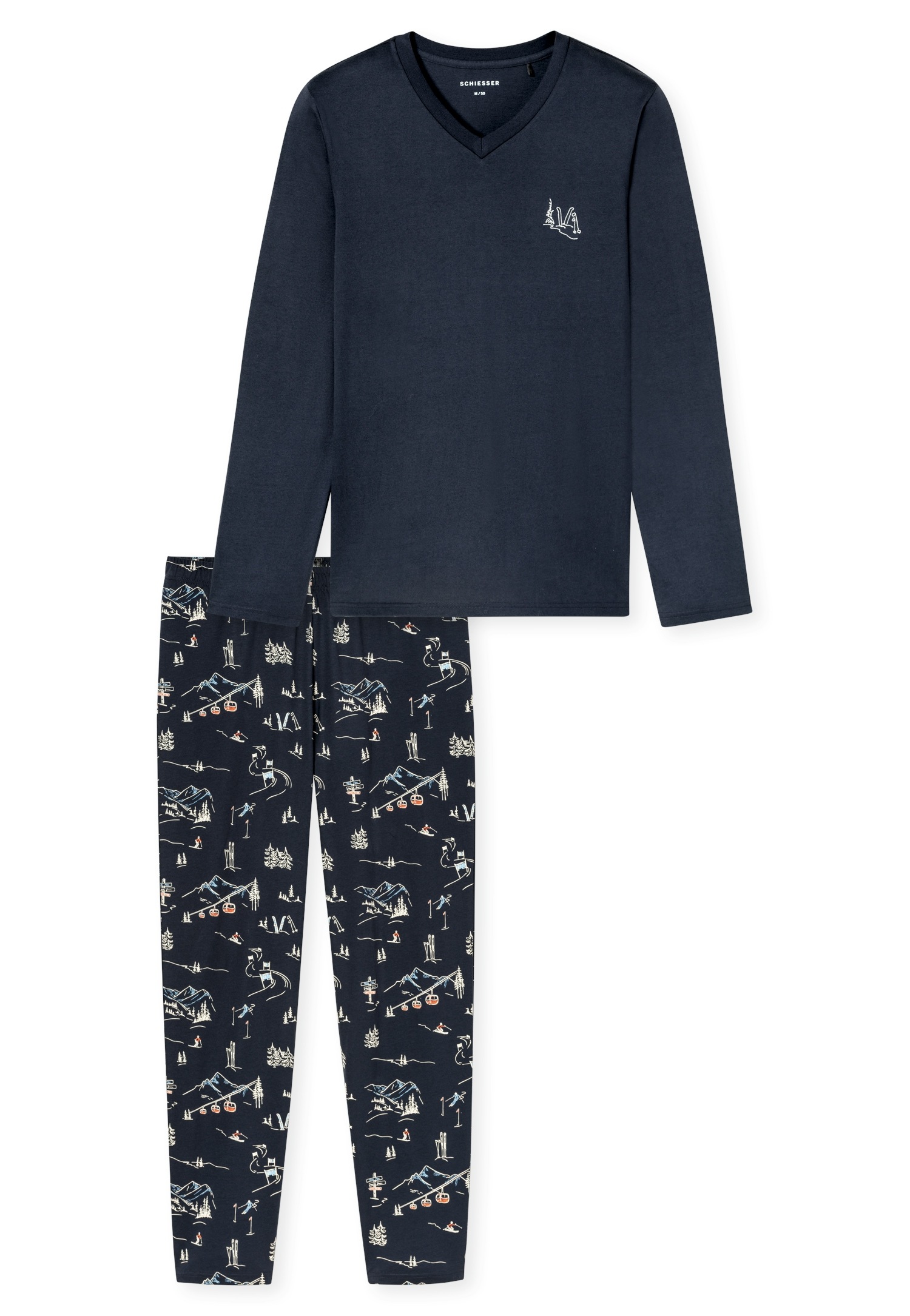 Schiesser Pyjama »Family« 0, 2 mit V-Ausschnitt, Hose mit Allover-Print