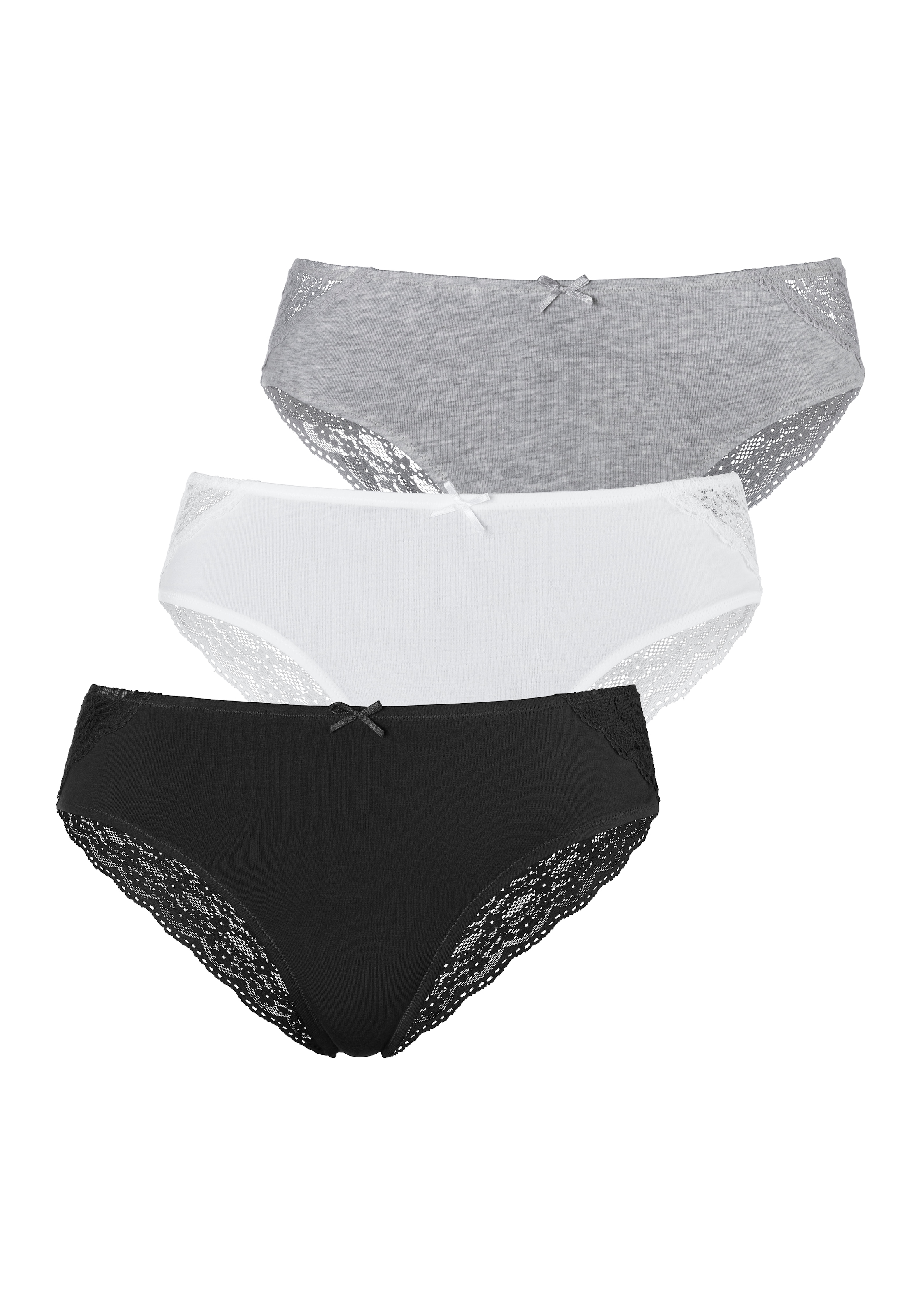 Vivance Brasilslip 3er-Pack, aus elastischer Baumwolle mit breiter, floraler Spitze