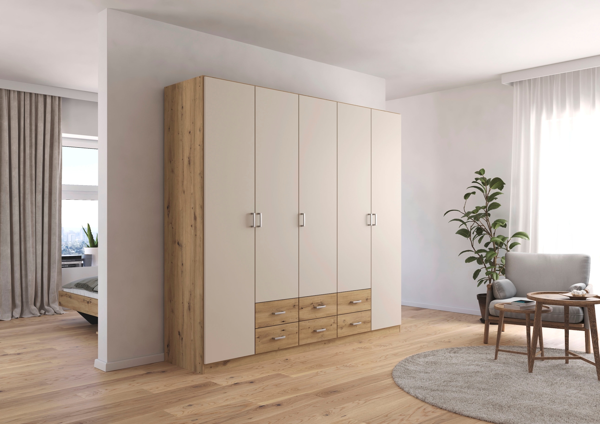 rauch Drehtürenschrank "Kleiderschrank Garderobe GAMMA Breiten 226 cm" in 3 Ausstattungen BASIC/CLASSIC/PREMIUM (inkl. SOFT-CLOSE-Funktion), mit Schubladen, verschiedene Griff-Varianten TOPSELLER MADE IN GERMANY