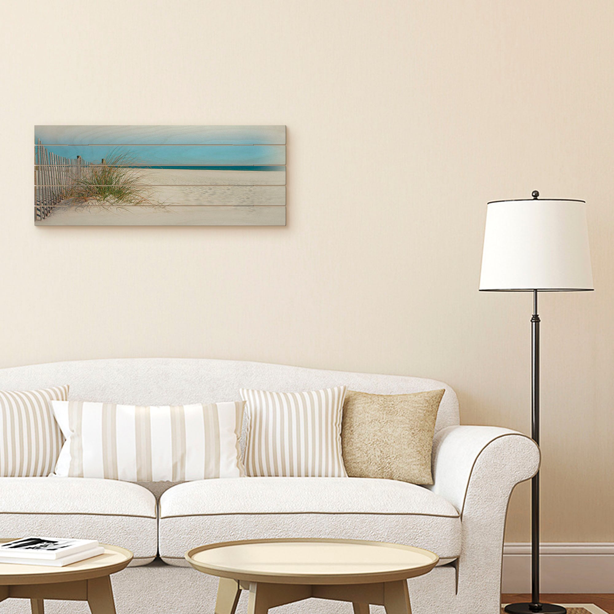 Artland Holzbild »Schöne Sanddüne mit Gräsern und Zaun«, Strandbilder, (1 St.)