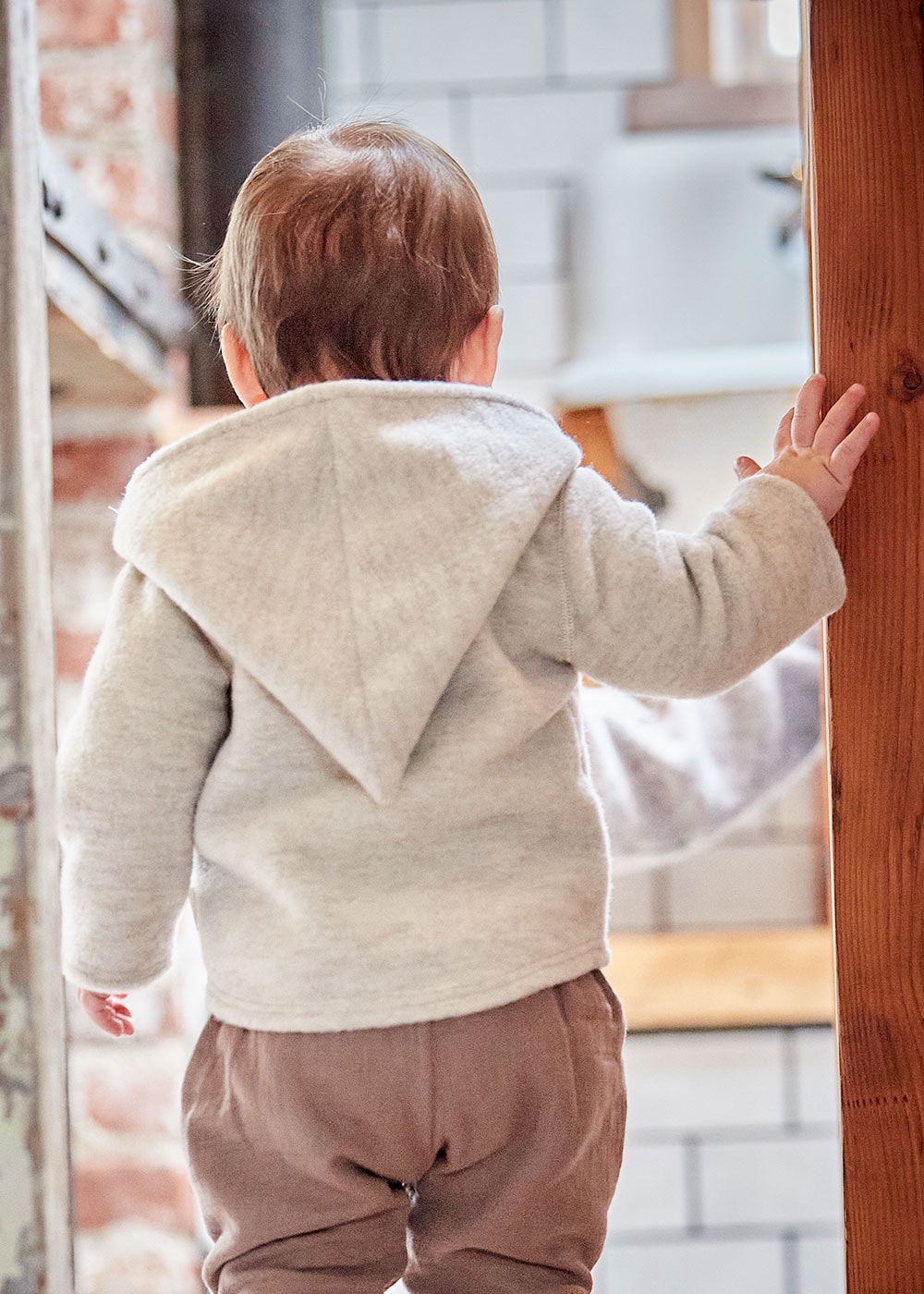 MAXIMO Fleecejacke mit Kapuze aus Wolle, wärmend, atmungsaktiv, zum knöpfen, gefüttert, mit Kapuze