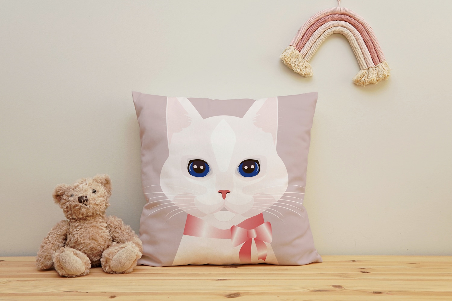 queence Dekokissen »Katze mit Schleife«, Kissenhülle mit HD Premium Druck, geruchsneutral, 40x40cm