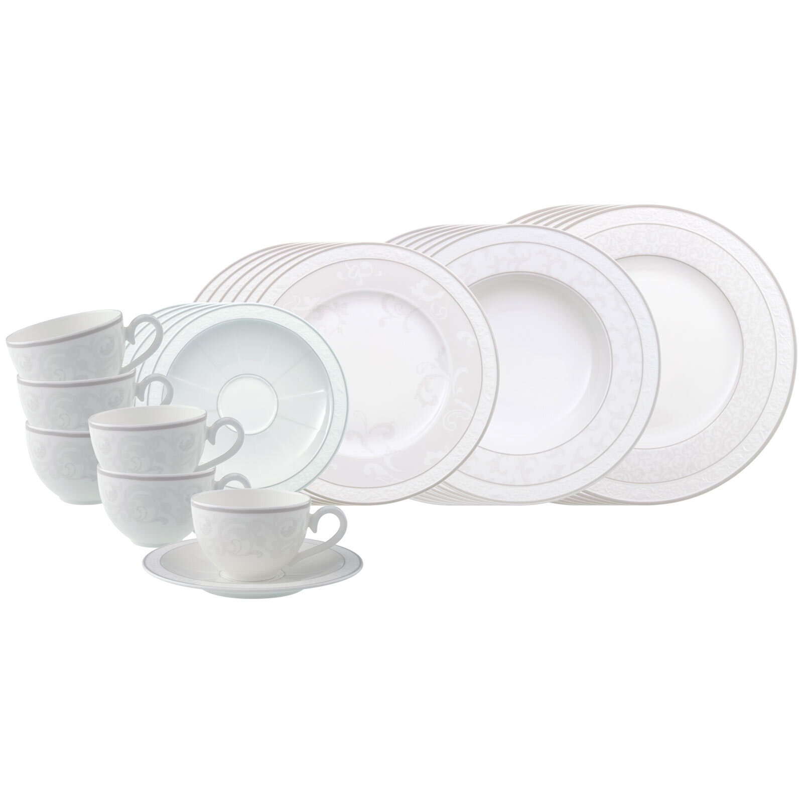 Villeroy & Boch Geschirr-Set "Kombiservice Gray Pearl 30er Set weiß" Spülmaschinengeeignet, Mikrowellengeeignet