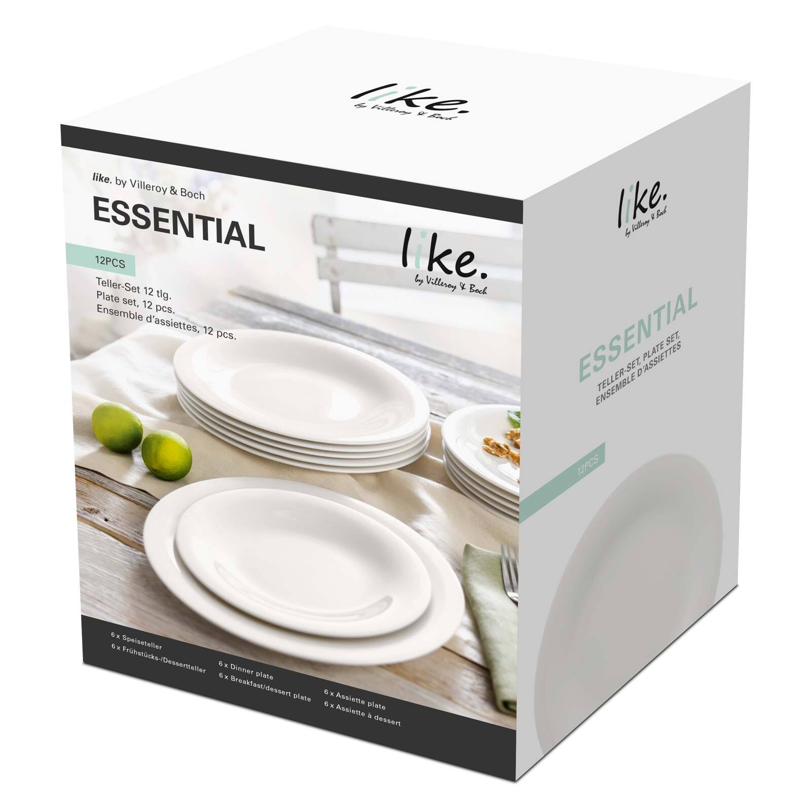 like. by Villeroy & Boch Geschirr-Set »Teller-Set Essential 12er Set weiß« Spülmaschinenfest, Mikrowellensicher