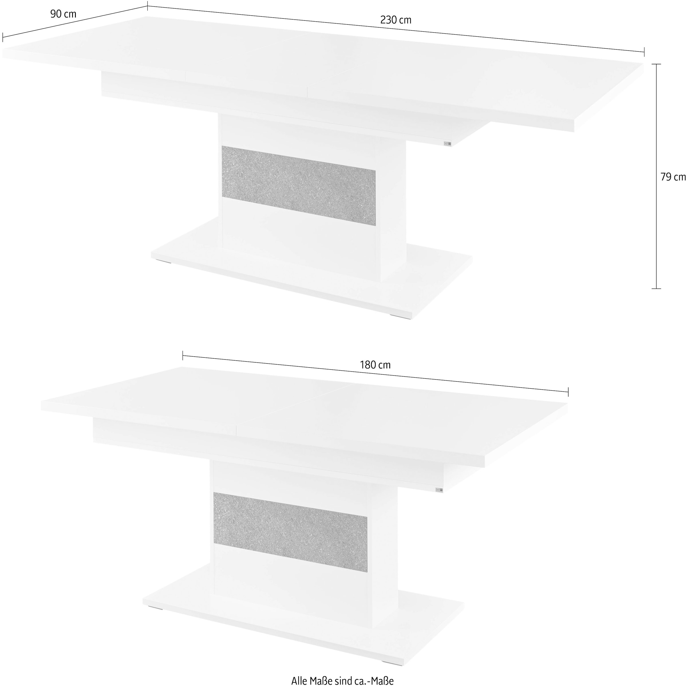 set one by Musterring Esstisch »Deltona«, mit Auszugsfunktion, Standfuß mit Zierelement, B180/230 x T90 cm