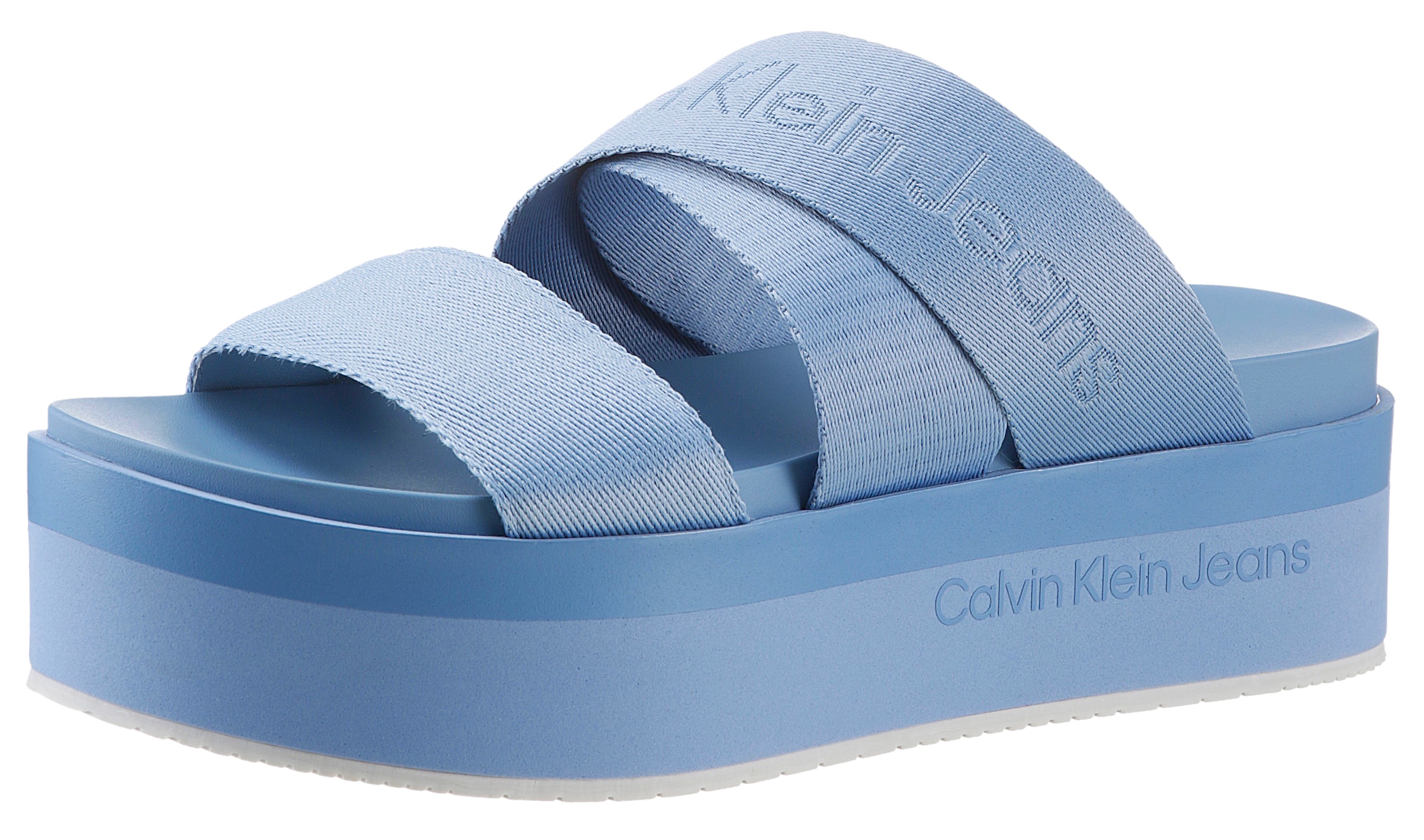 Calvin Klein Jeans Pantolette "FLATFORM SANDAL WEBBING IN MR", Plateau, Sommerschuh, Schlappen mit Logoschriftzug