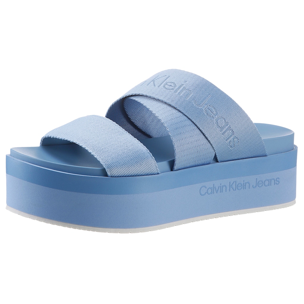 Calvin Klein Jeans Pantolette »FLATFORM SANDAL WEBBING IN MR«, Plateau, Sommerschuh, Schlappen mit Logoschriftzug