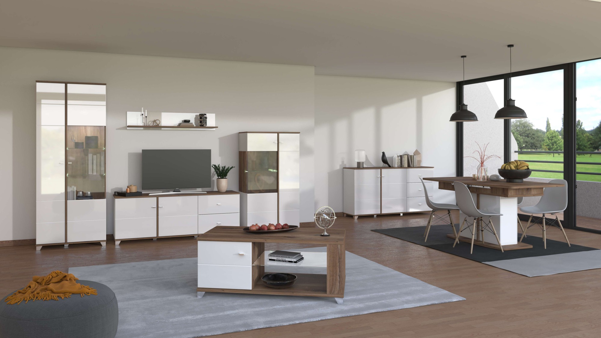 INOSIGN TV-Board »Burgundy Lowboard, TV-Schrank, TV-Ständer, Hochglanzfronten«, Hochglanzfronten und eine Innenausstattung in Flagstaff Eiche