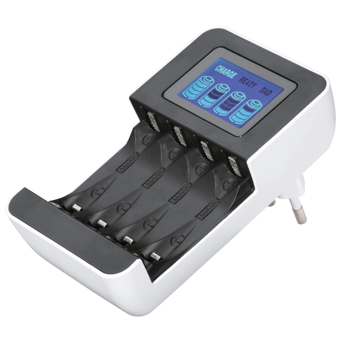 HAMA Akku-Ladestation "Akku Ladegerät für Batterien, geeignet für Typ AA und AAA NiMH", weiß, Ladegeräte, Mit LCD Display, 4-Schacht,