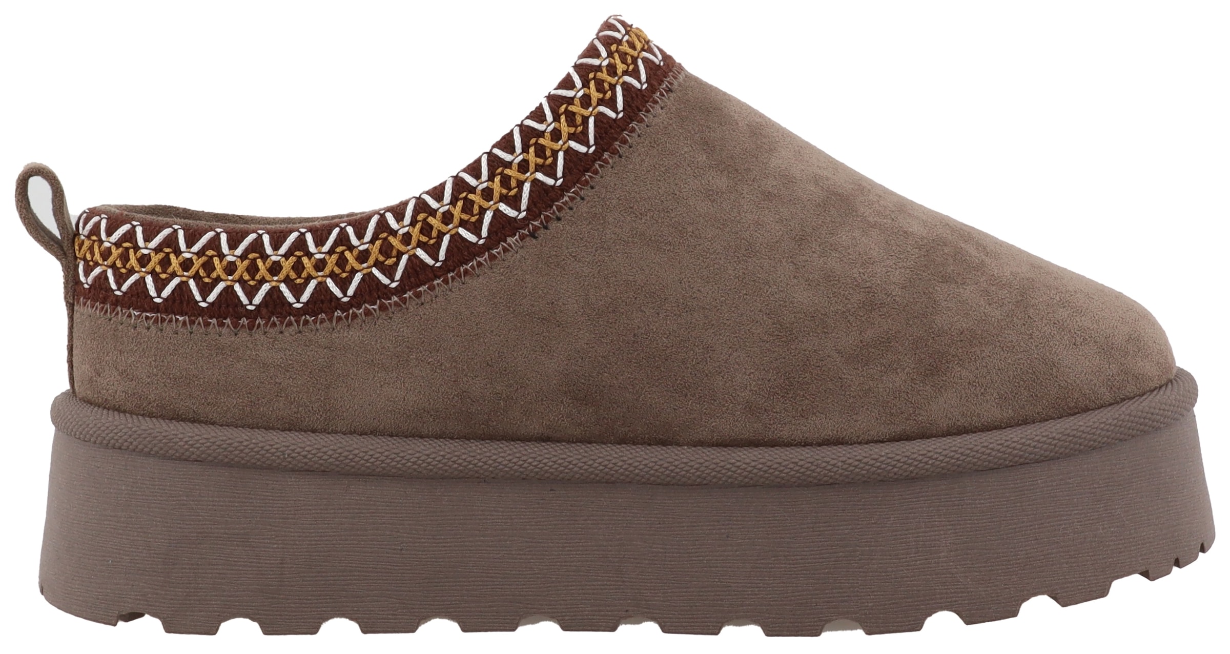 TOM TAILOR Clog, Plateau, Hausschuh, Schlappen mit Textilborde im Boho-Look