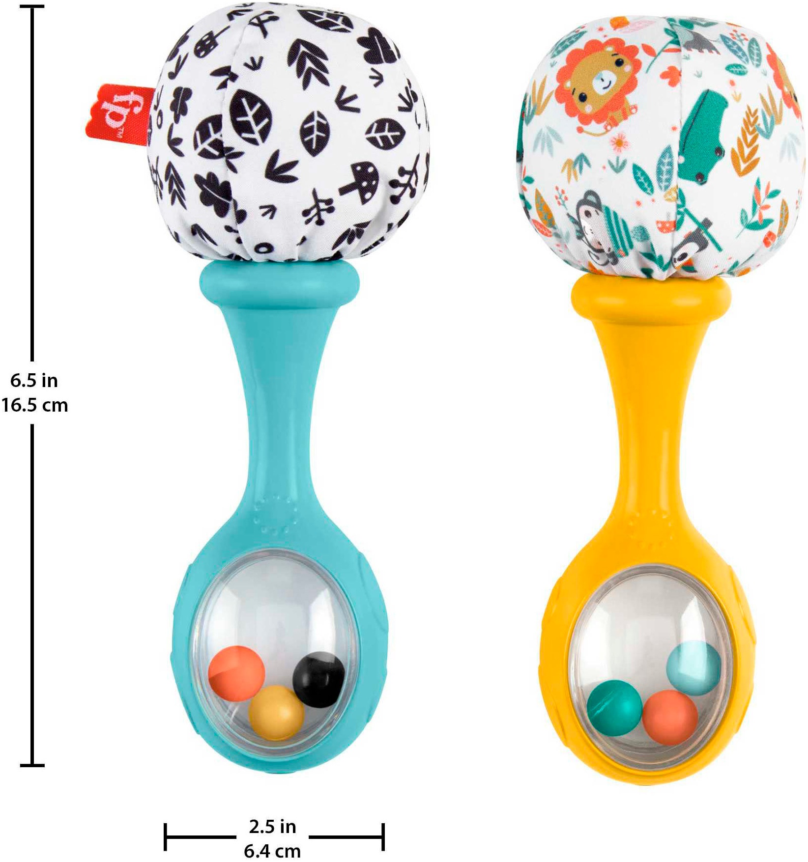 Fisher-Price® Rassel »Rumba-Rasseln mit Stoff, blau/gelb«, (Set, 2 tlg.)