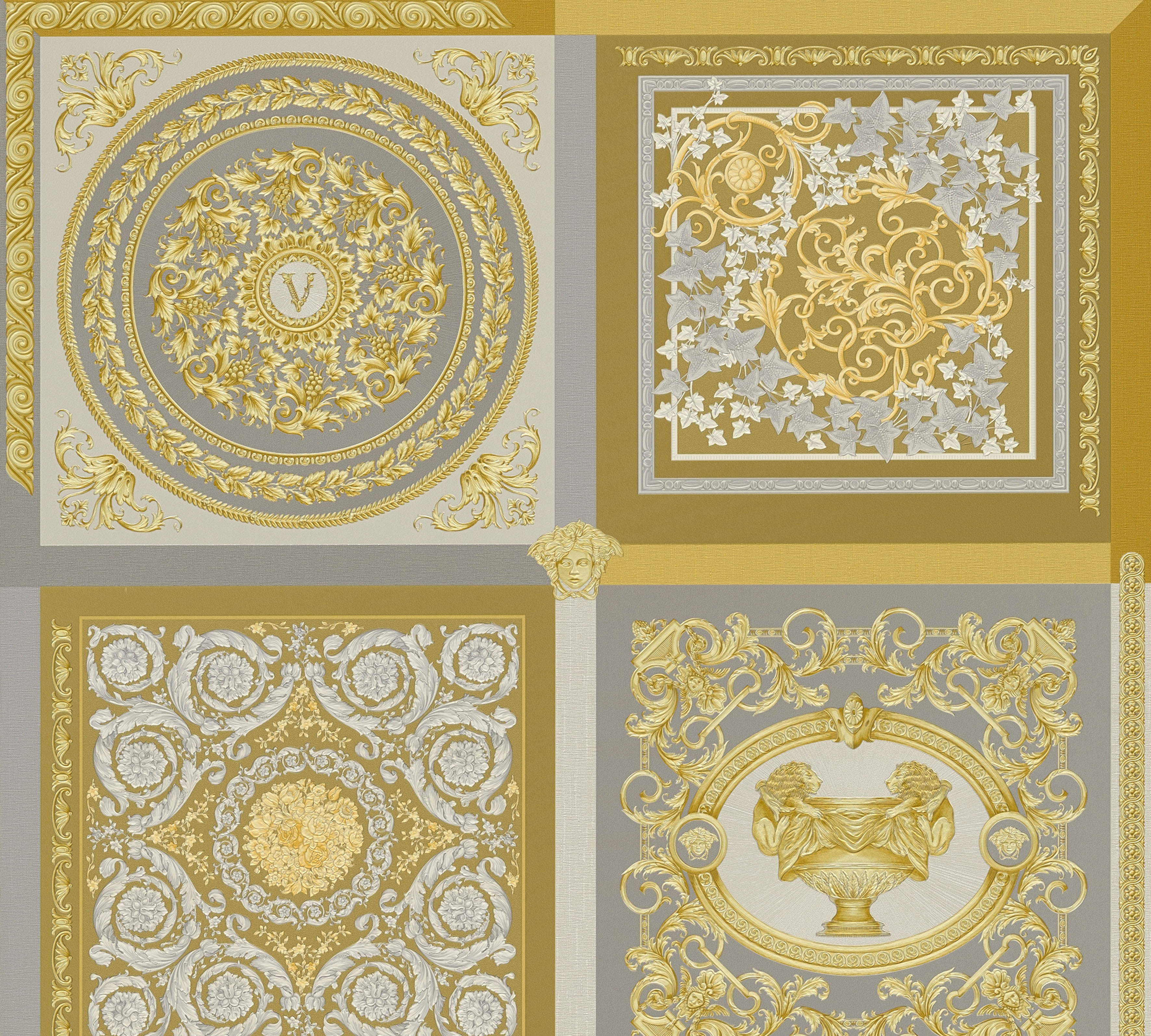 Versace Vliestapete "Wallpaper Versace 5 Design Patchwork" abstrakt gemustert leicht glänzend leicht strukturiert auffallende Fliesen-Tapete Tapeten Wohnzimmer Schlafzimmer Küche Optik