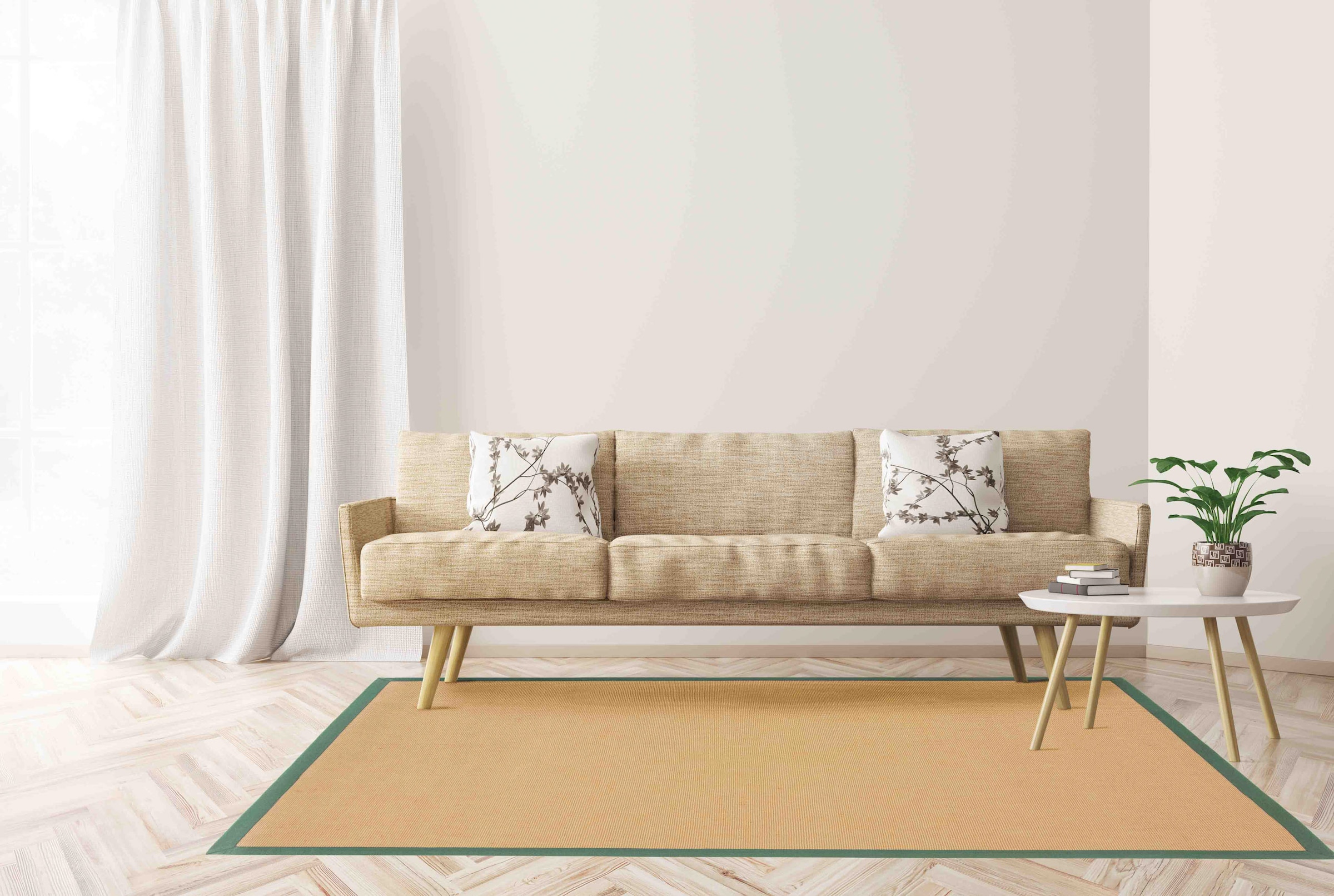 Sisalteppich CARPETFINE "Sisal , auch als Läufer erhältlich", grün, B:200cm H:5mm L:290cm, Sisal, Teppiche, Sisalteppich, mit farbiger Bordüre, Anti Rutsch Rückseite, viele Größen, Wohnzimmer