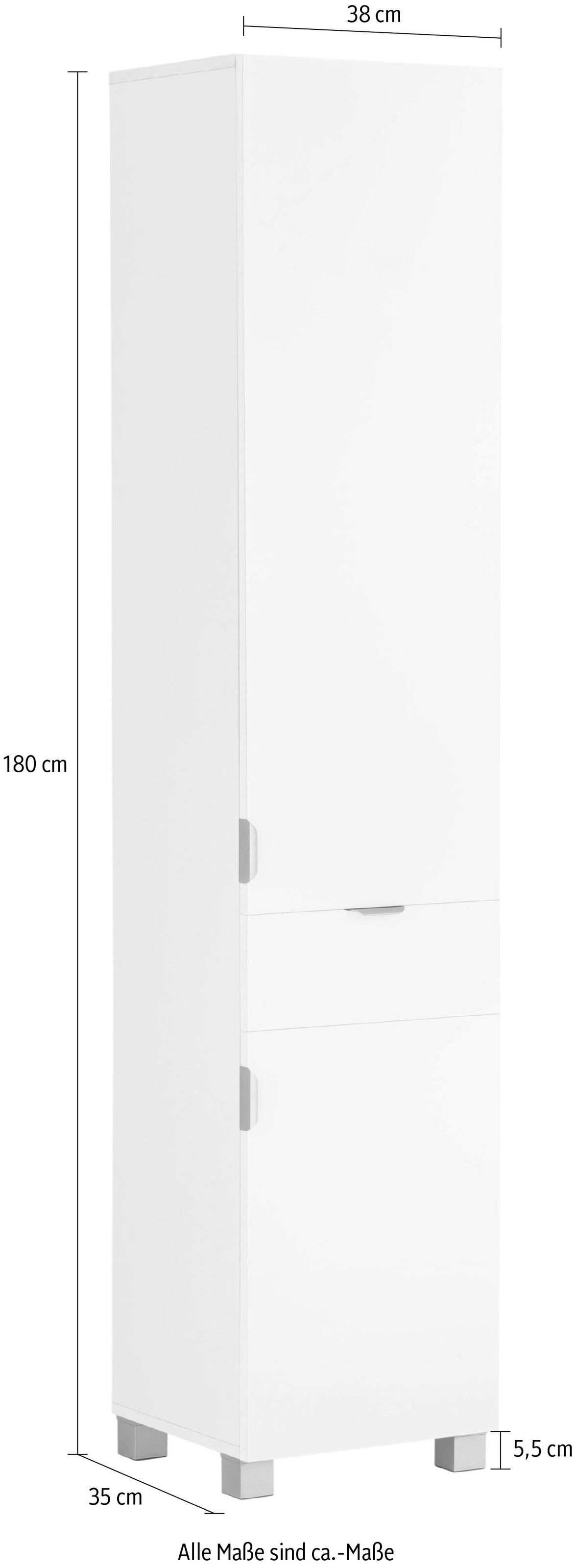 welltime Hochschrank »Lage, Badschrank, Badezimmerschrank, 38 cm breit«, Pflegeleichte Oberfläche, viel Stauraum, FSC®-zertifiziert