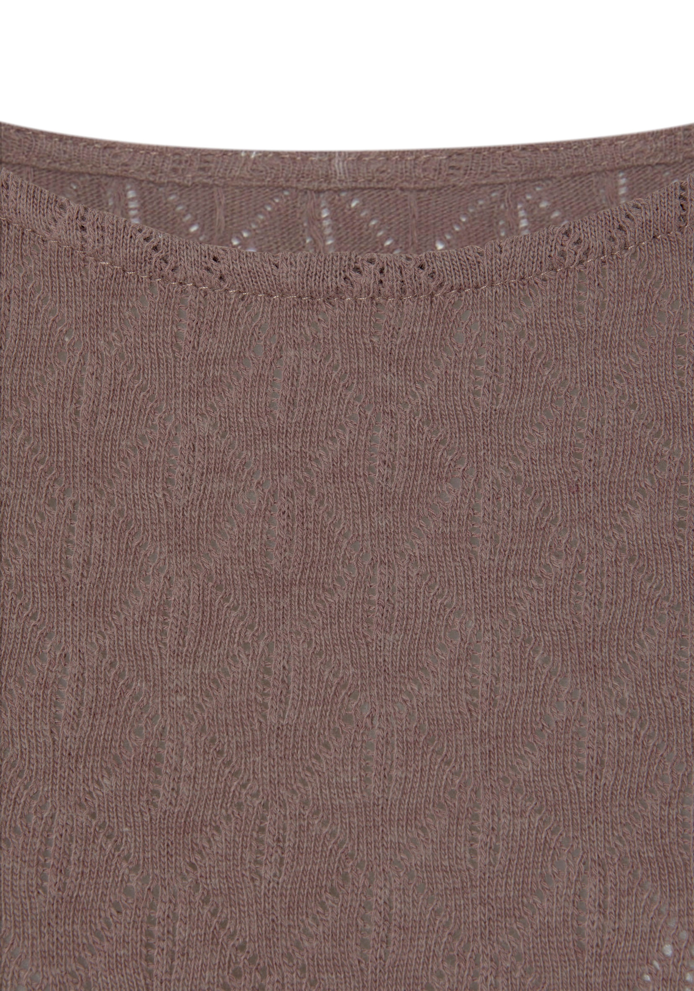 Langarmshirt VIVANCE "mit modischem Ajour-Muster", Damen, Gr. 44/46, grau (taupe), Feinstrick, Obermaterial: 60% Baumwolle, 40% Polyester, Basic schmal normal, Rundhals, abgesteppt, Shirts Langarmshirt, aus weichem Baumwollstrick, Topseller 2