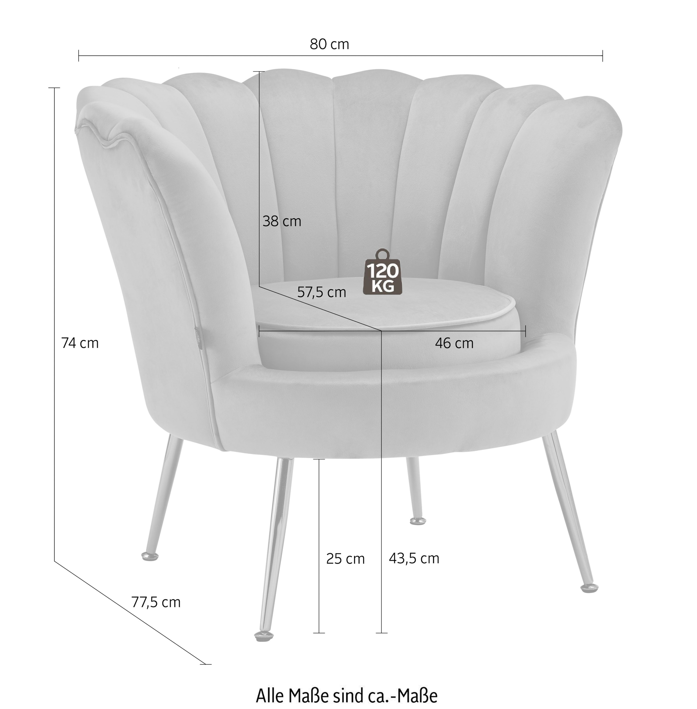 Leonique Loungesessel »Kelsey«, mit Bezug, 43,5 BAUR edlem Metallgestell, | cm kaufen Sitzhöhe Samtvelours weichen