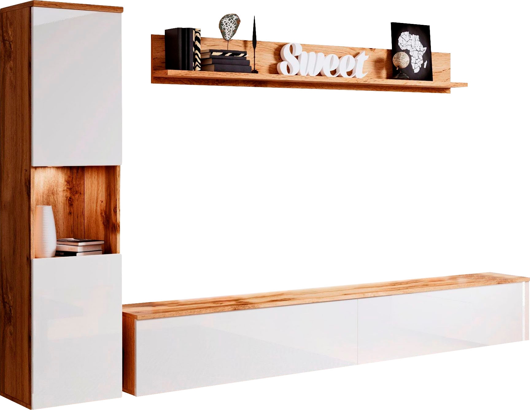 INOSIGN Wohnwand "PARIS", (Komplett-Set, 3 St.), TV-Wand 220cm breite, grifflose Design, stehend und hängend montierbar