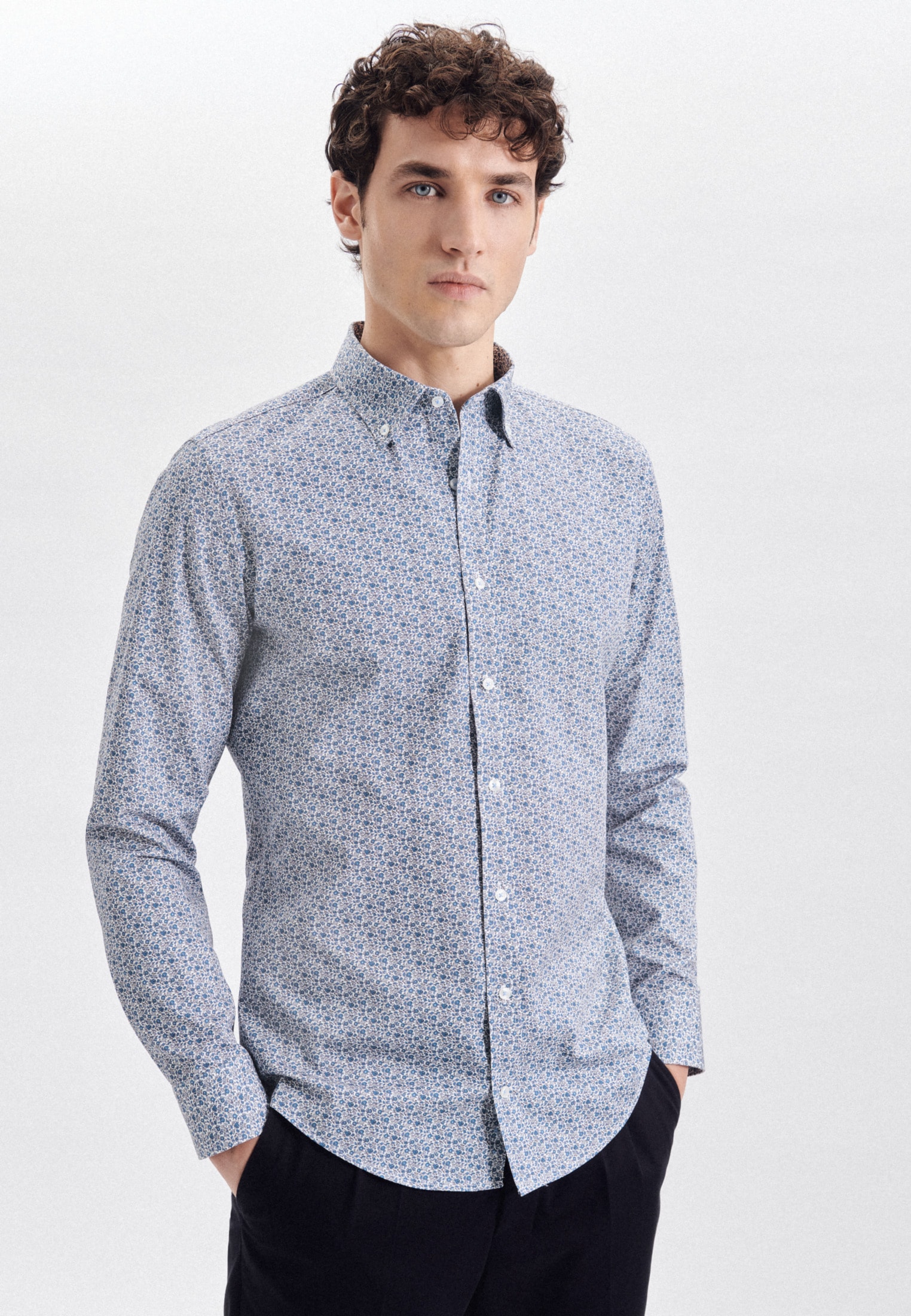 seidensticker Businesshemd "Slim", Slim Langarm Button-Down-Kragen Druck