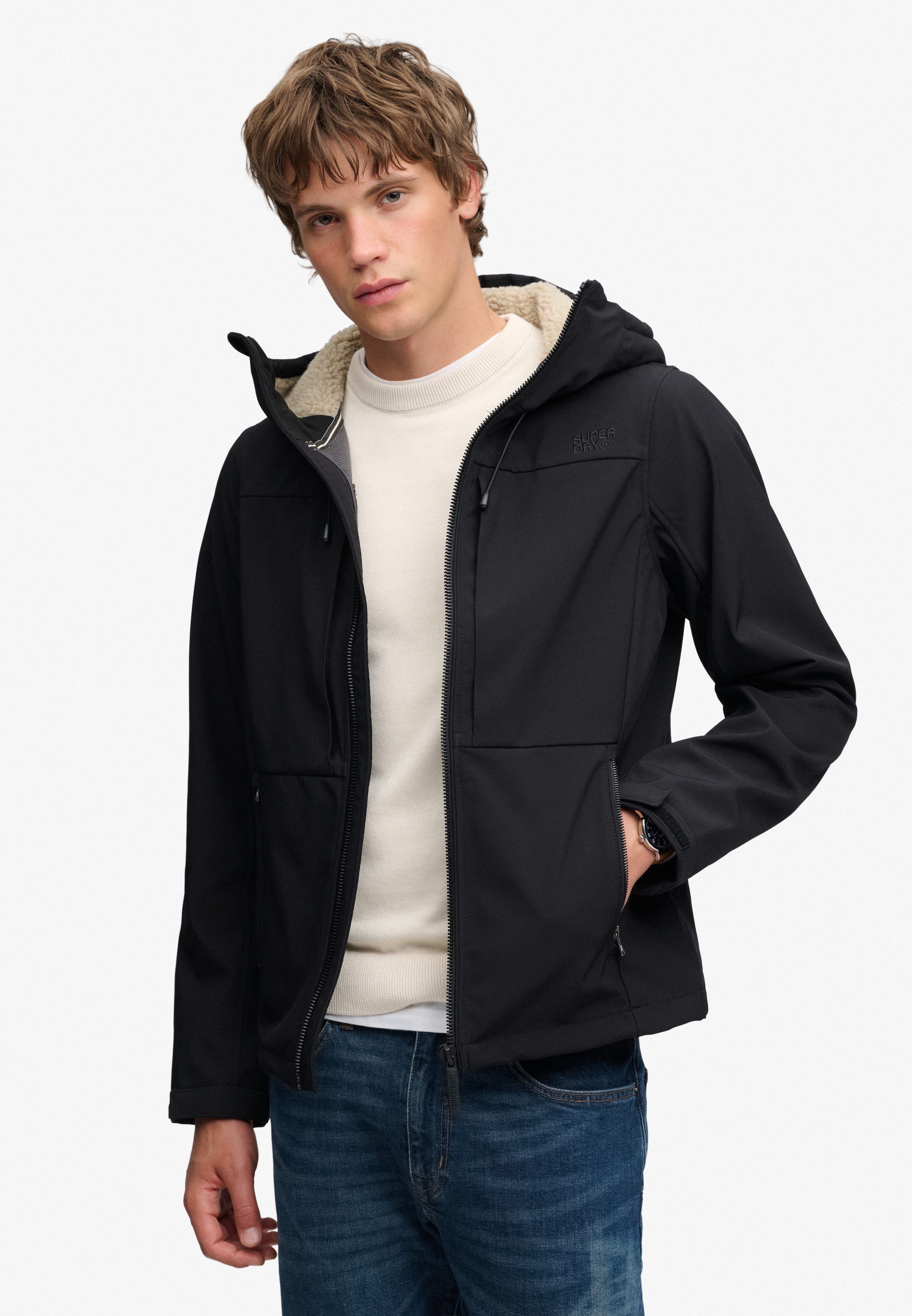Superdry Outdoorjacke »HOOD BORG TREKKER JKT« mit Kapuze Materialmix, relaxed fit