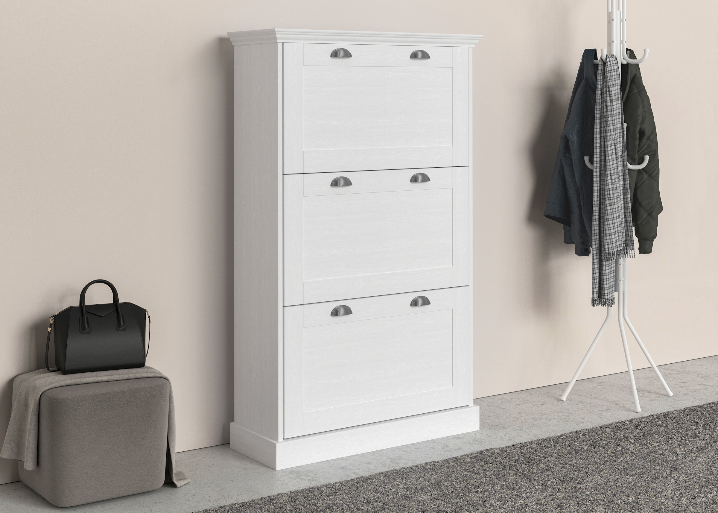OTTO home Schuhschrank "Motala" mit 3 Klappen, Platz für 18-20 paar Schuhe, Breite 80 cm, Höhe 132 cm