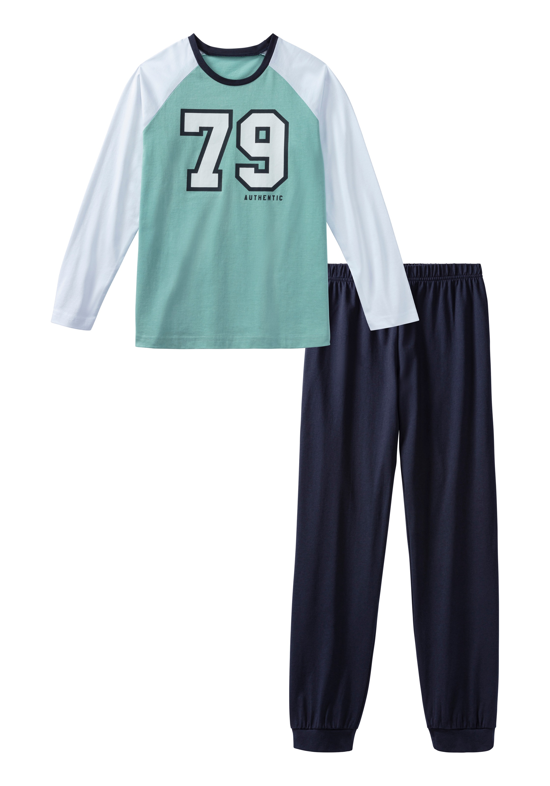 AUTHENTIC LE JOGGER Pyjama 2 tlg. langer Schlafanzug, mit College-Print, aus Baumwolle